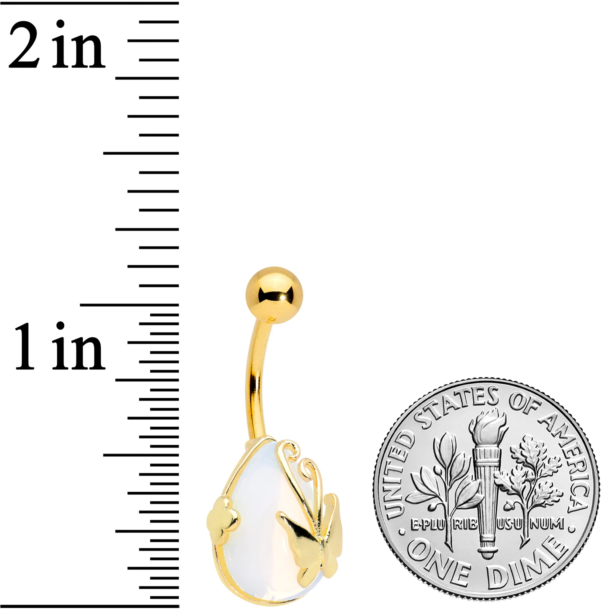 Clear Gem Gold Tone Drop Wrap Butterfly Belly Ring - Image 2