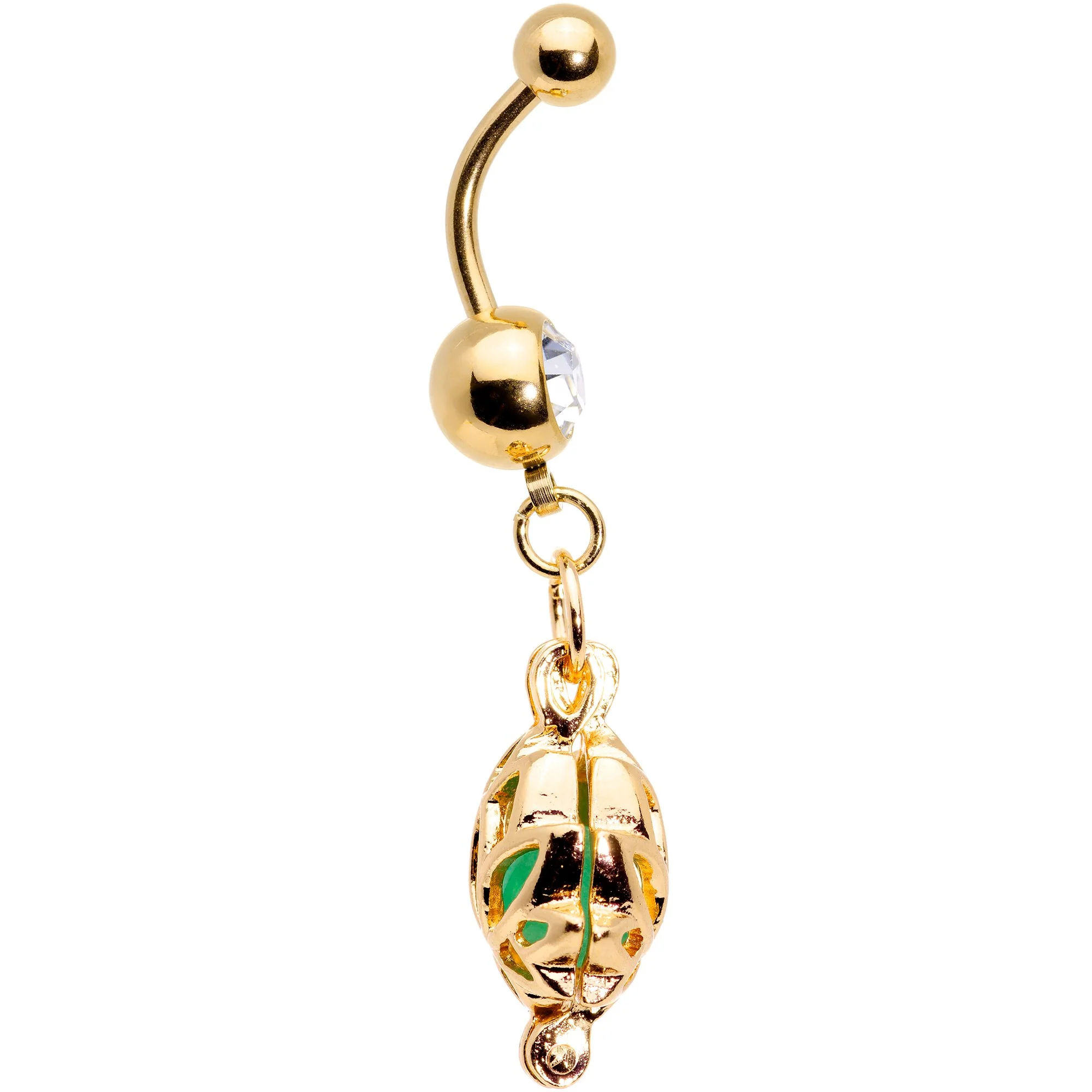 Clear Gem Gold Tone Glow in the Dark Lotus Flower Dangle Belly Ring - Image 2