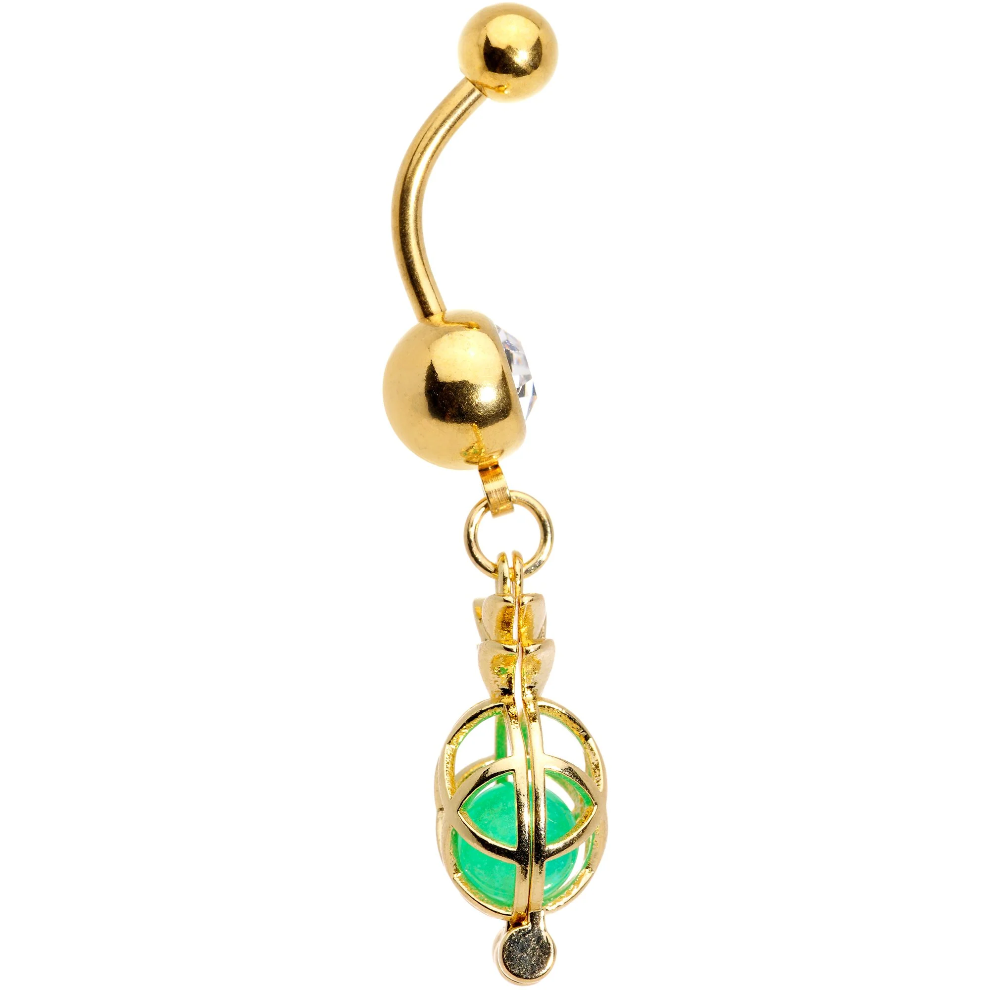 Clear Gem Gold Tone Glow in the Dark Pineapple Dangle Belly Ring - Image 2