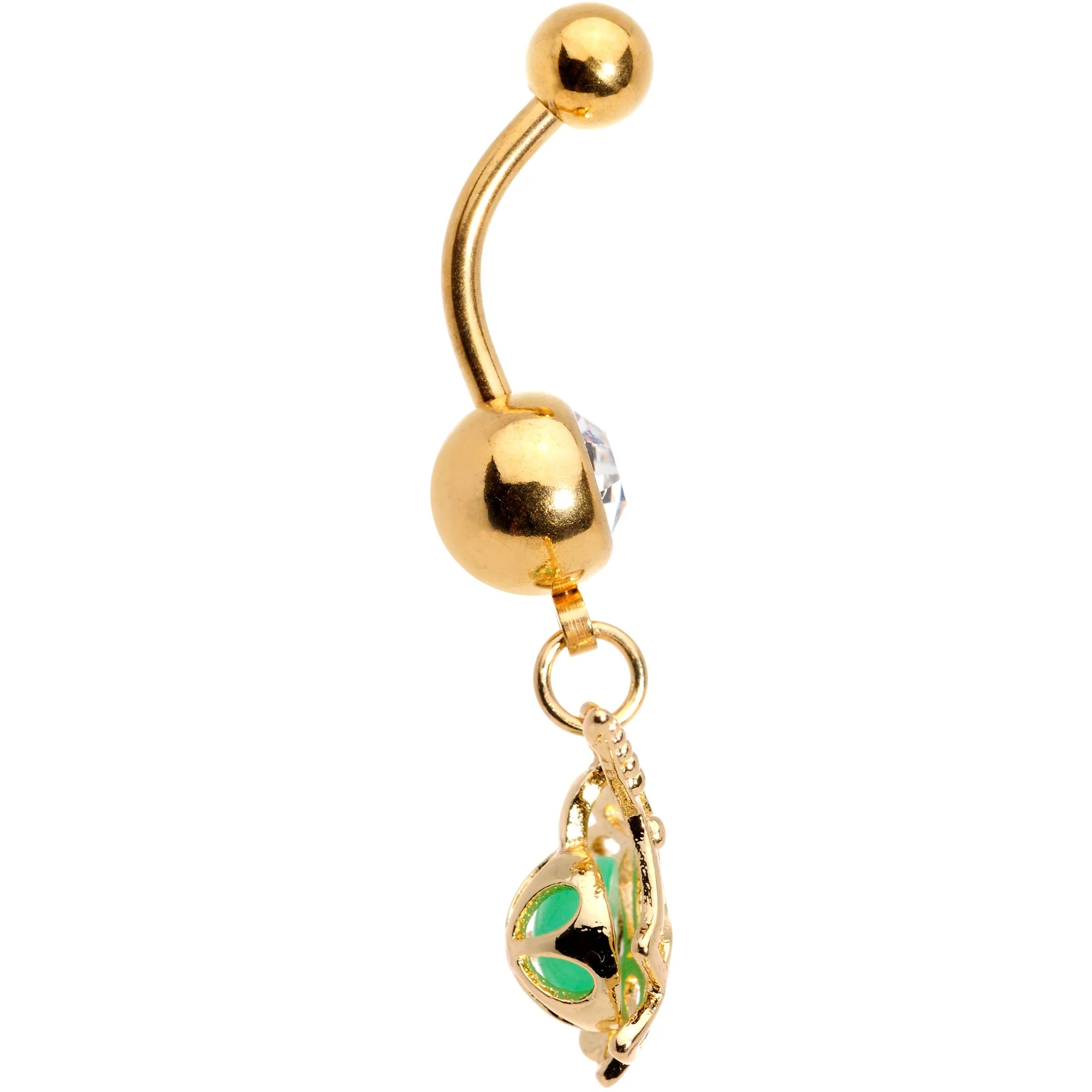 Clear Gem Gold Tone Glow Orb Unicorn Dangle Belly Ring - Image 2