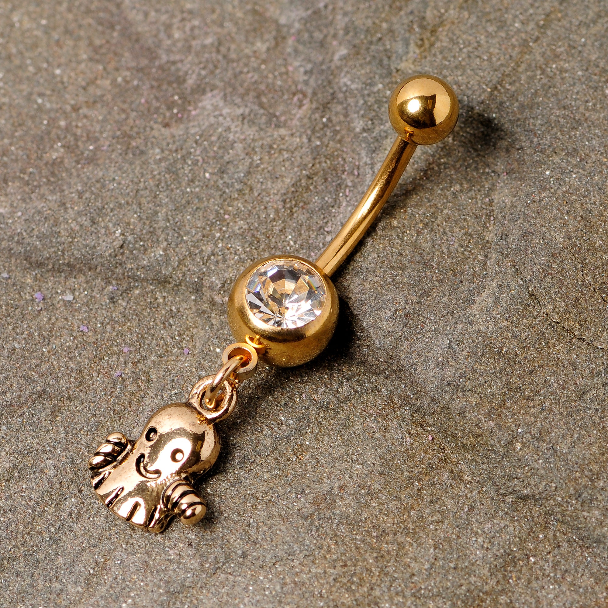 Clear Gem Gold Tone Happy Ghost Halloween Dangle Belly Ring - Image 5