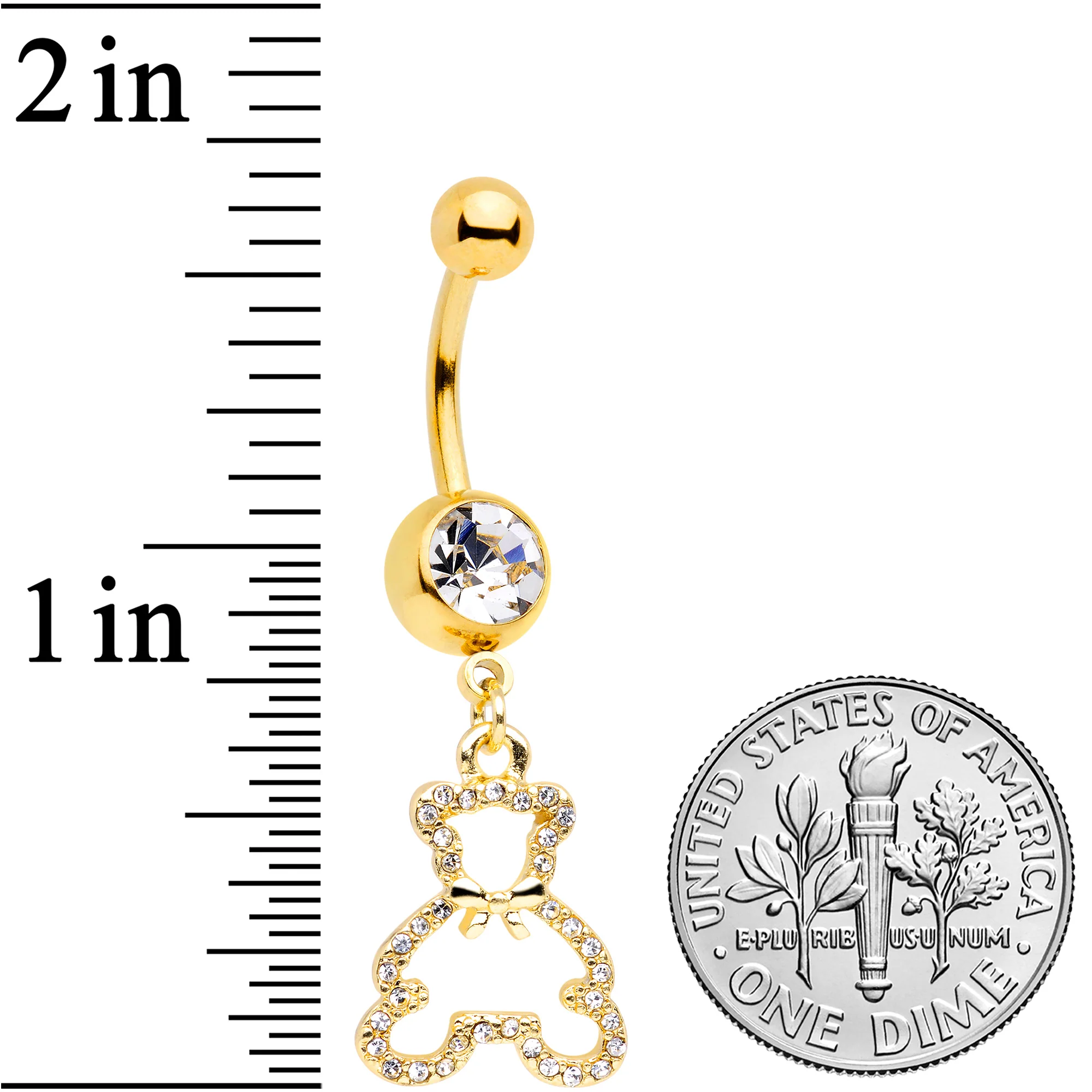 Clear Gem Gold Tone Hollow Bear Dangle Belly Ring - Image 3