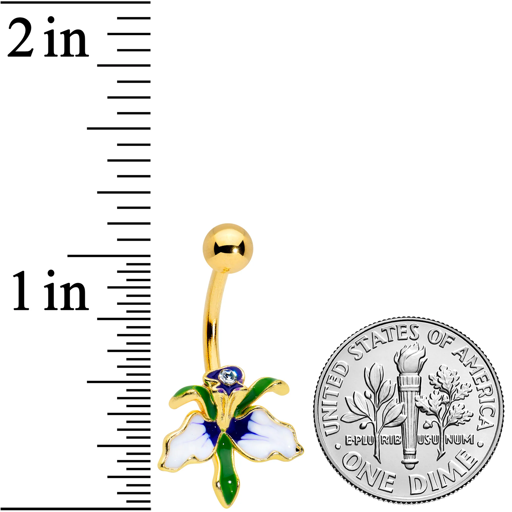 Clear Gem Gold Tone Iris Flower Belly Ring - Image 2