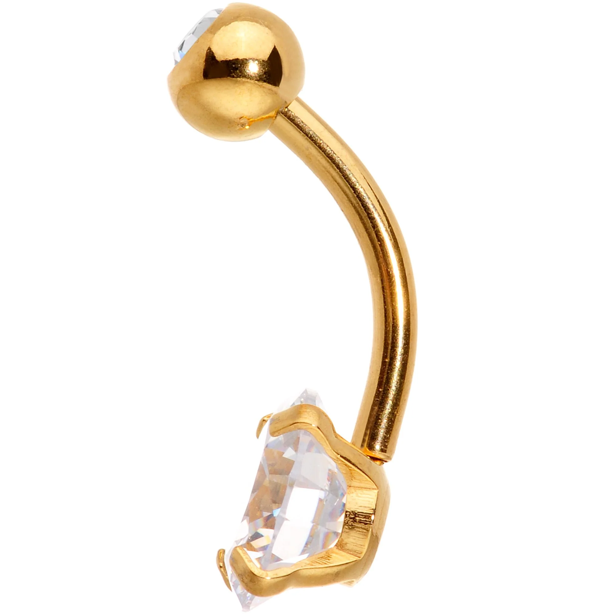 Clear Gem Gold Tone Large and Small Gem Belly Ring - Image 2