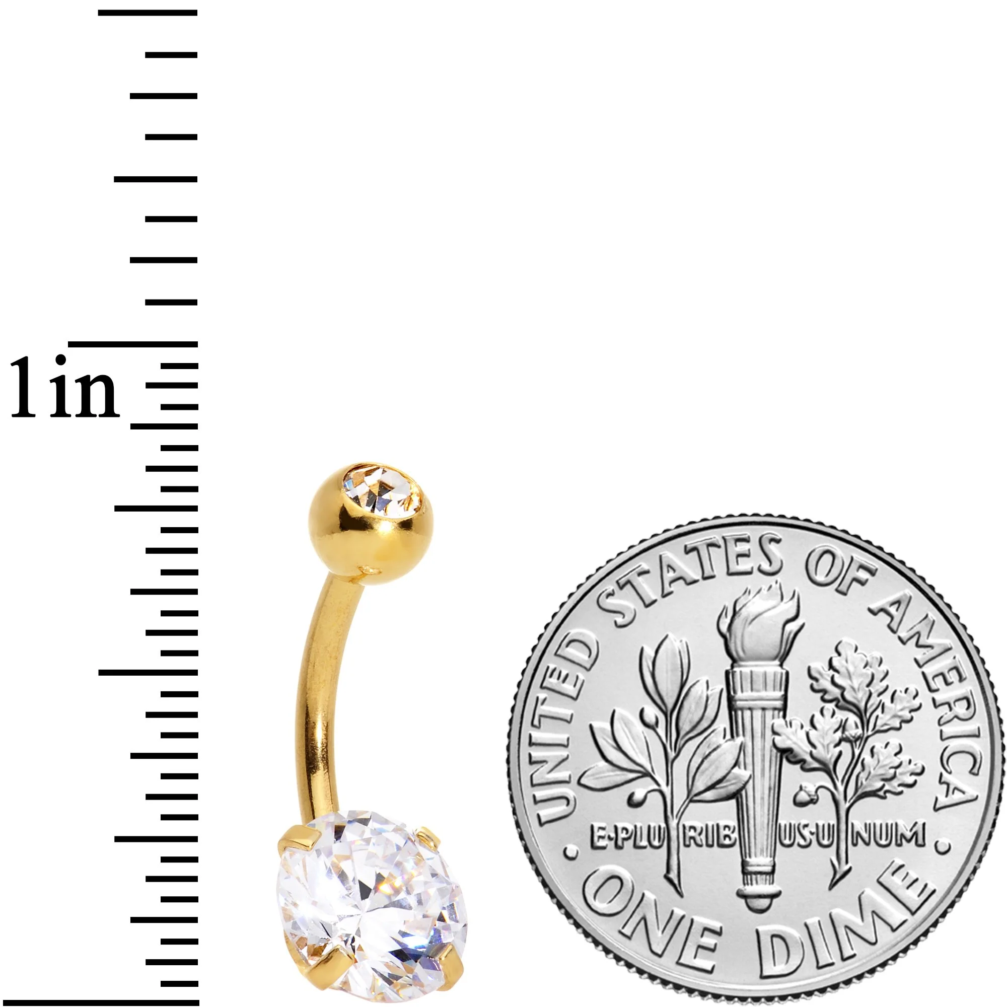 Clear Gem Gold Tone Large and Small Gem Belly Ring - Image 3