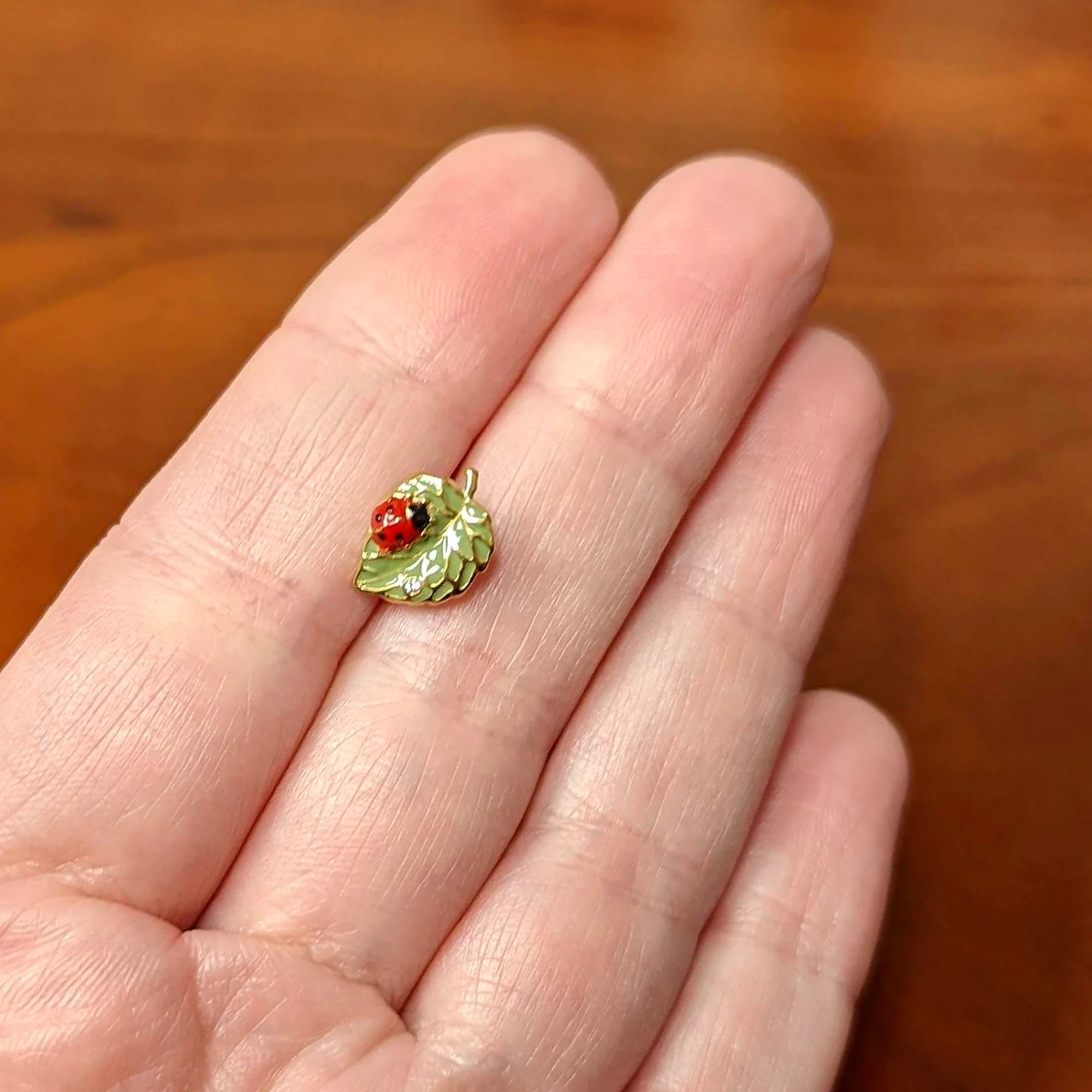 Clear Gem Gold Tone Leafy Ladybug Barbell Tongue Ring - Image 5