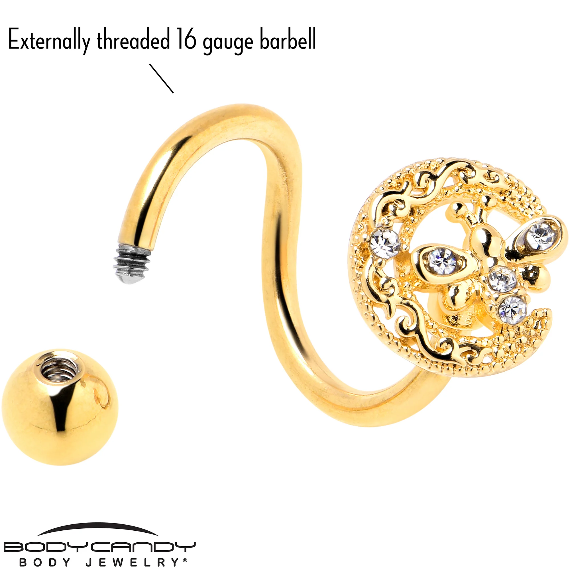 Clear Gem Gold Tone Lunar Dragonfly Spiral Twister Belly Ring - Image 4