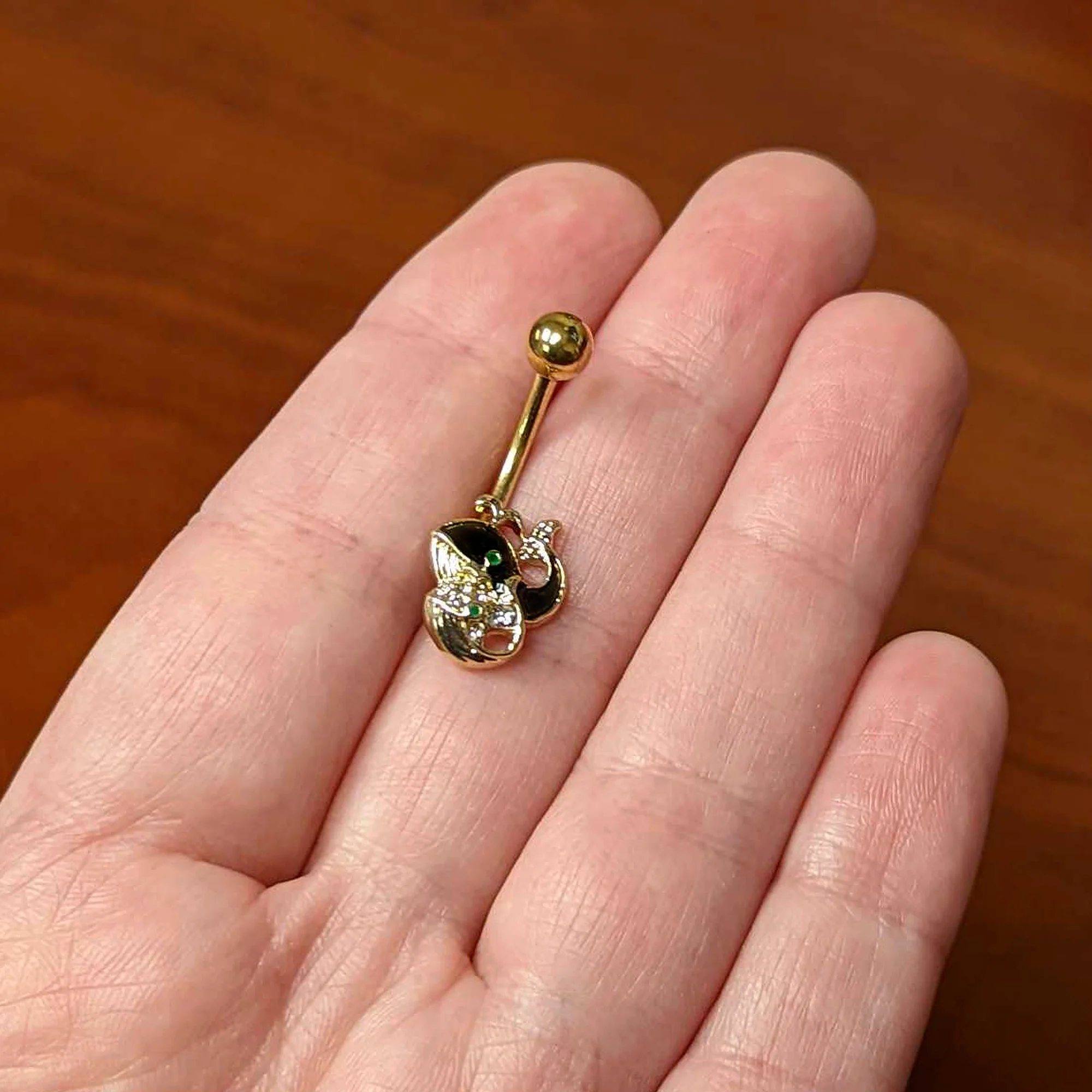 Clear Gem Gold Tone Mom Baby Whale Belly Ring - Image 3