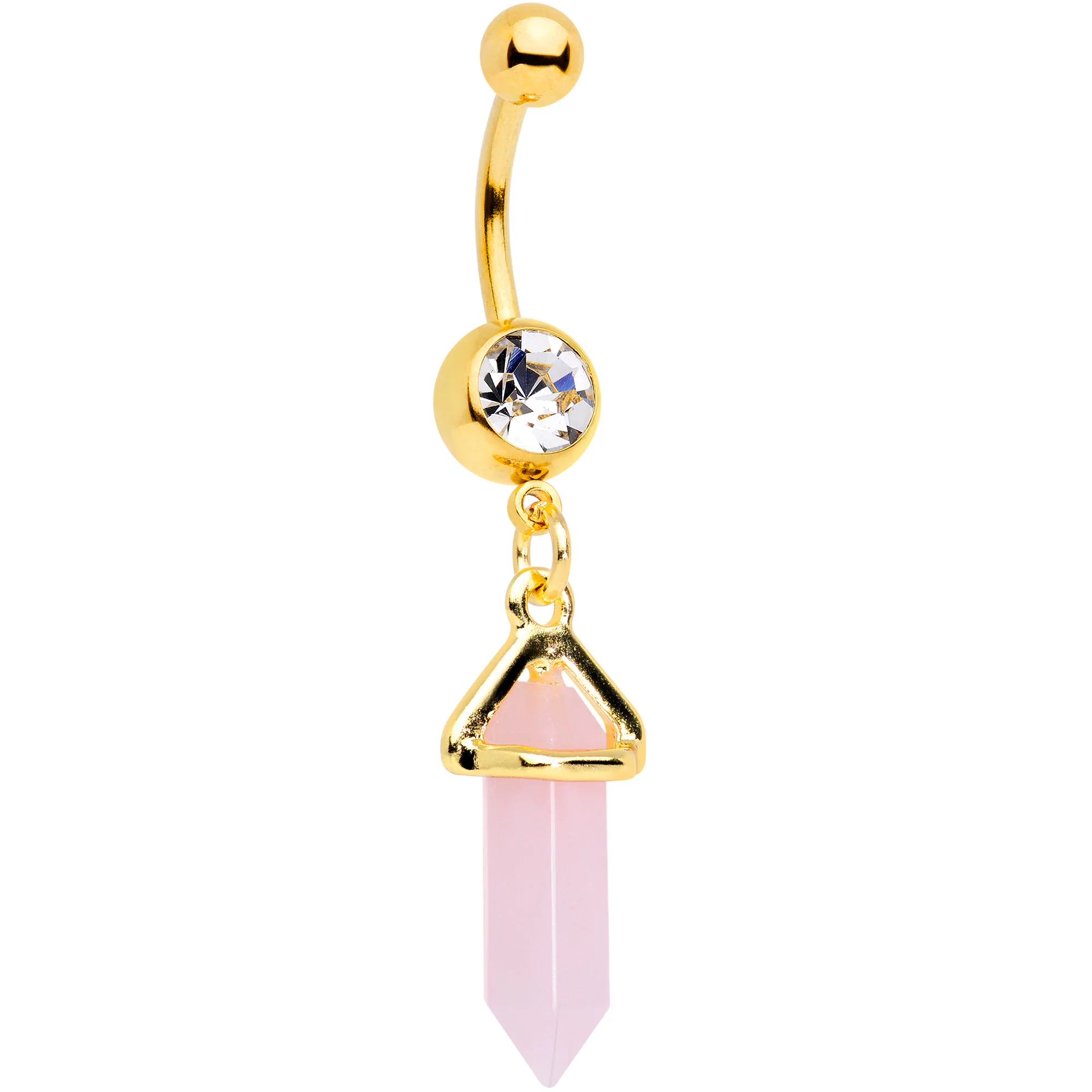 Clear Gem Gold Tone Pink Gem Dangle Belly Ring - Image 2
