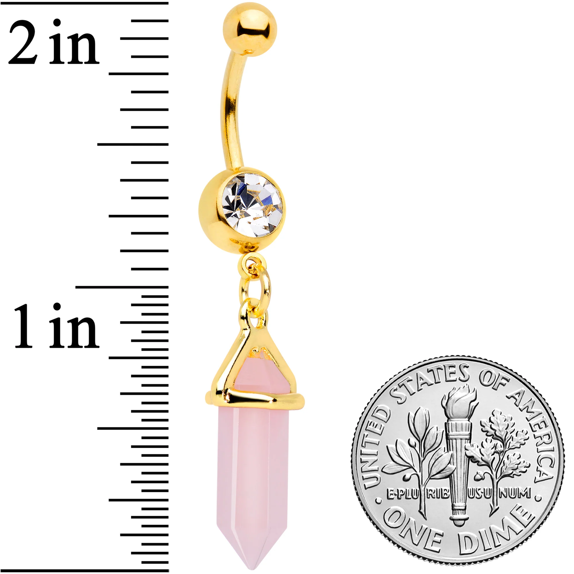 Clear Gem Gold Tone Pink Gem Dangle Belly Ring - Image 3