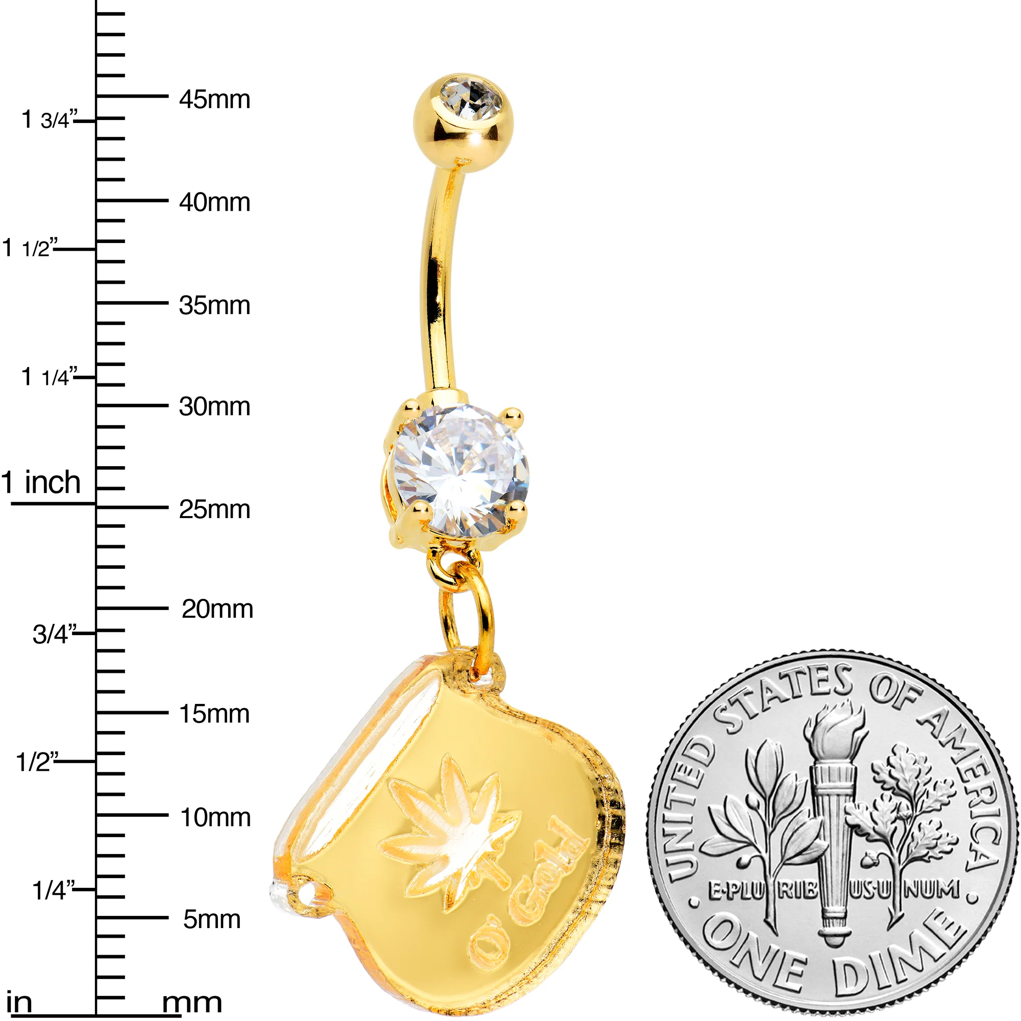 Clear Gem Gold Tone Pot of Gold 420 St Patricks Dangle Belly Ring - Image 3