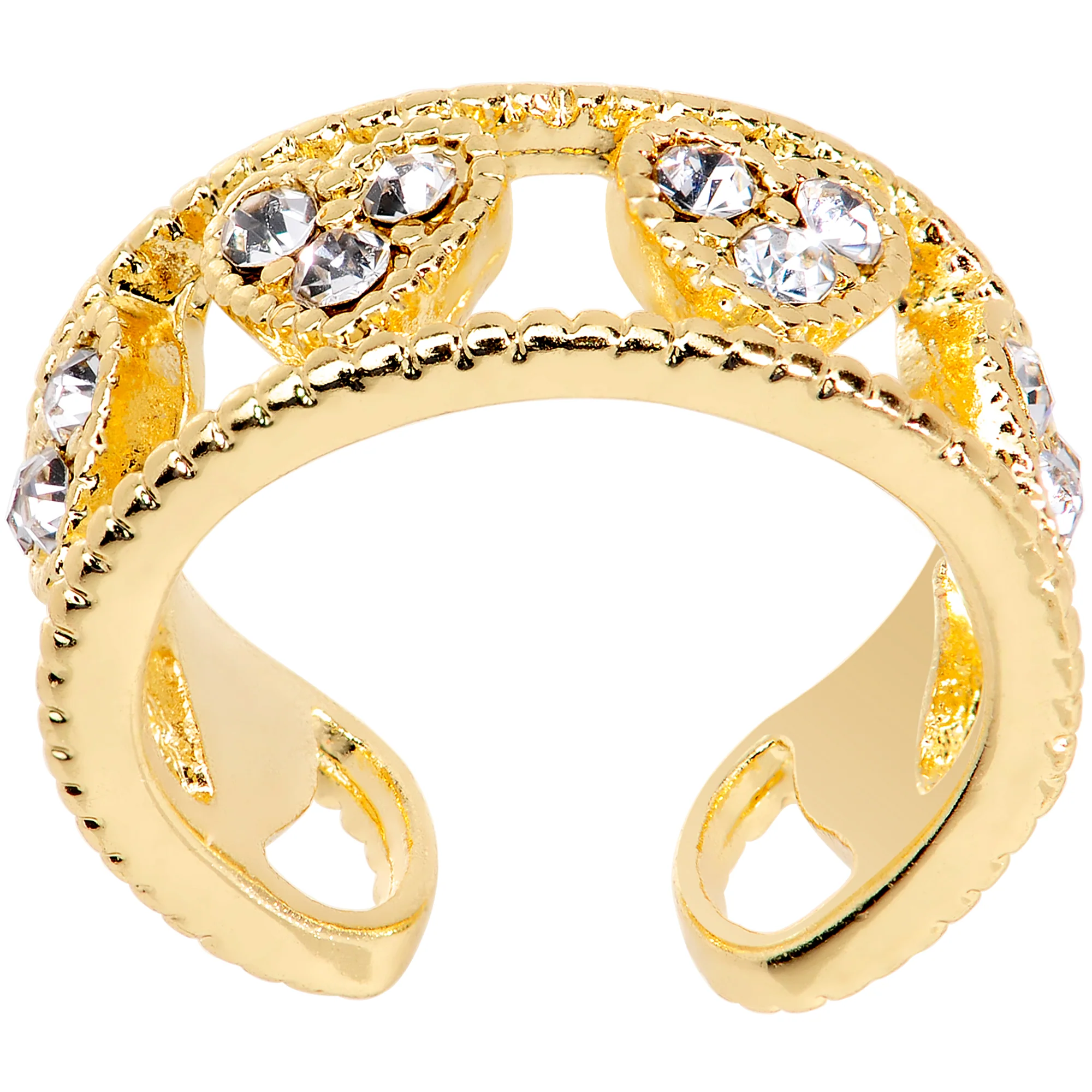 Clear Gem Gold Tone Ring of Hearts Non Pierced Ear Cuff - Image 2