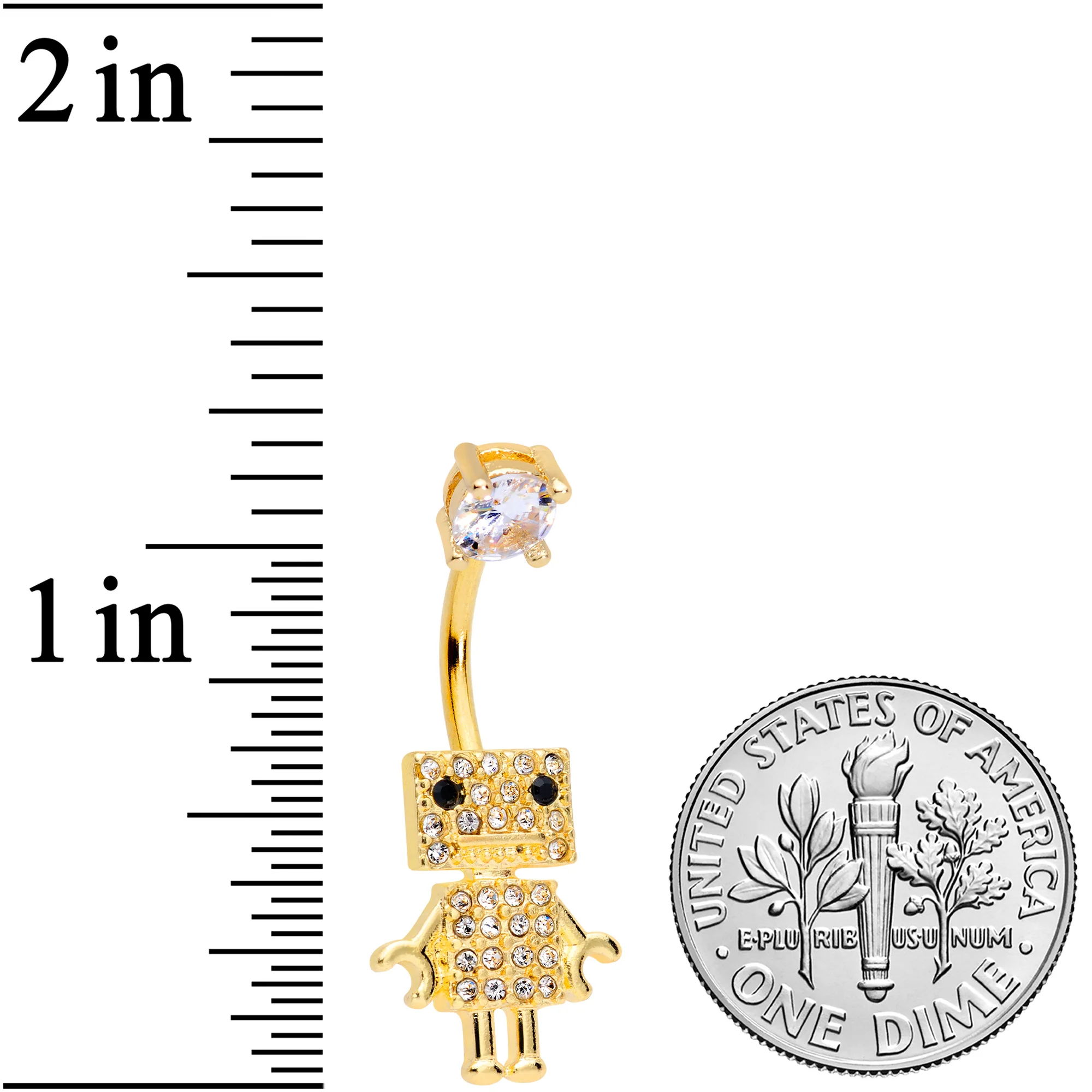 Clear Gem Gold Tone Ritzy Robot Belly Ring - Image 2