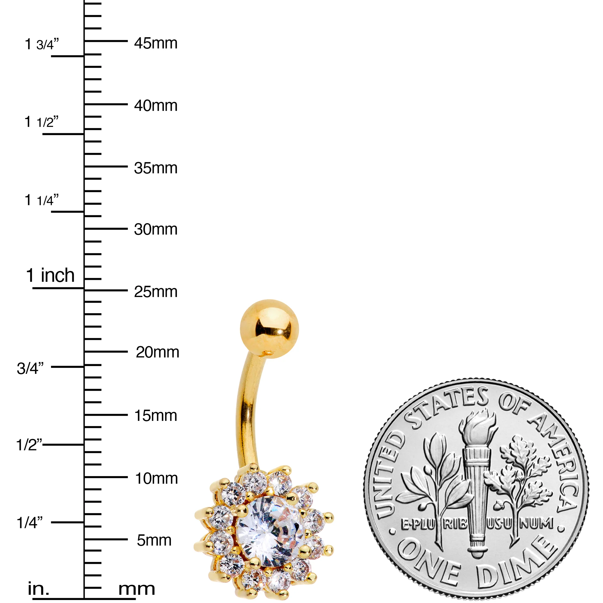 Clear Gem Gold Tone Rococo Flower Belly Ring - Image 2