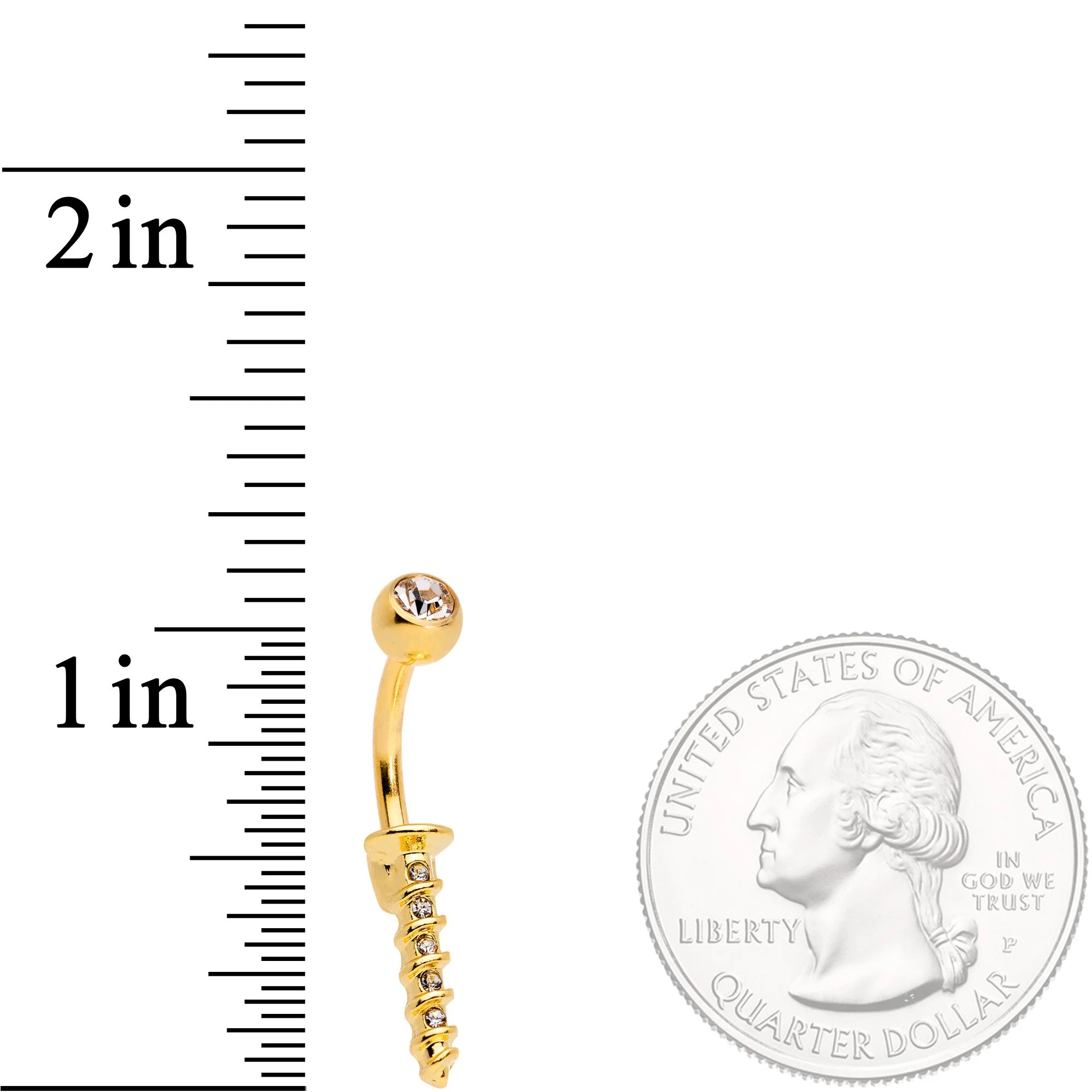 Clear Gem Gold Tone Screw Belly Ring - Image 2