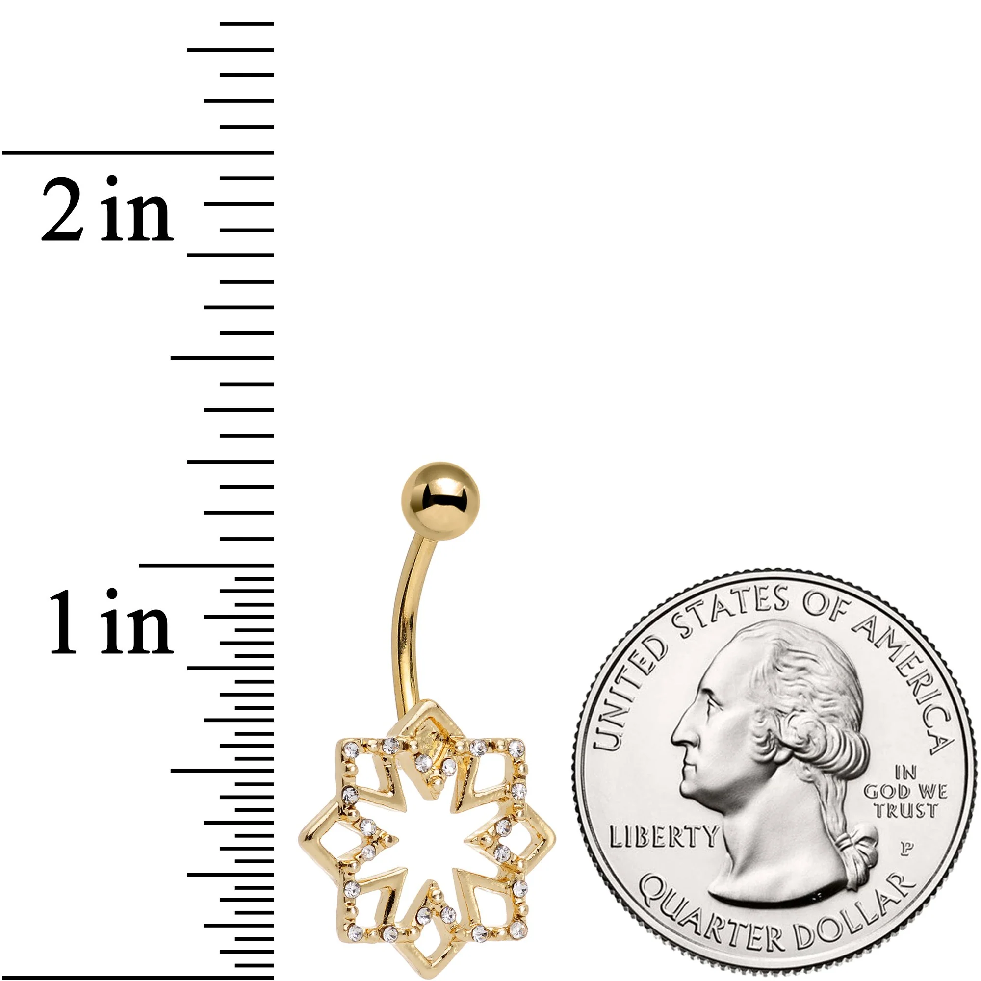 Clear Gem Gold Tone Simply Snowflake Belly Ring - Image 2