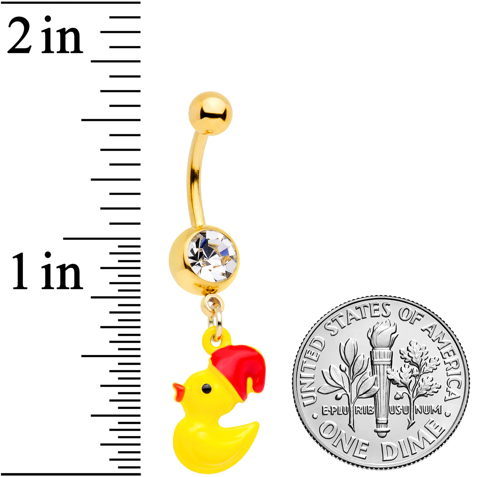 Clear Gem Gold Tone Sleepy Duck Dangle Belly Ring - Image 2