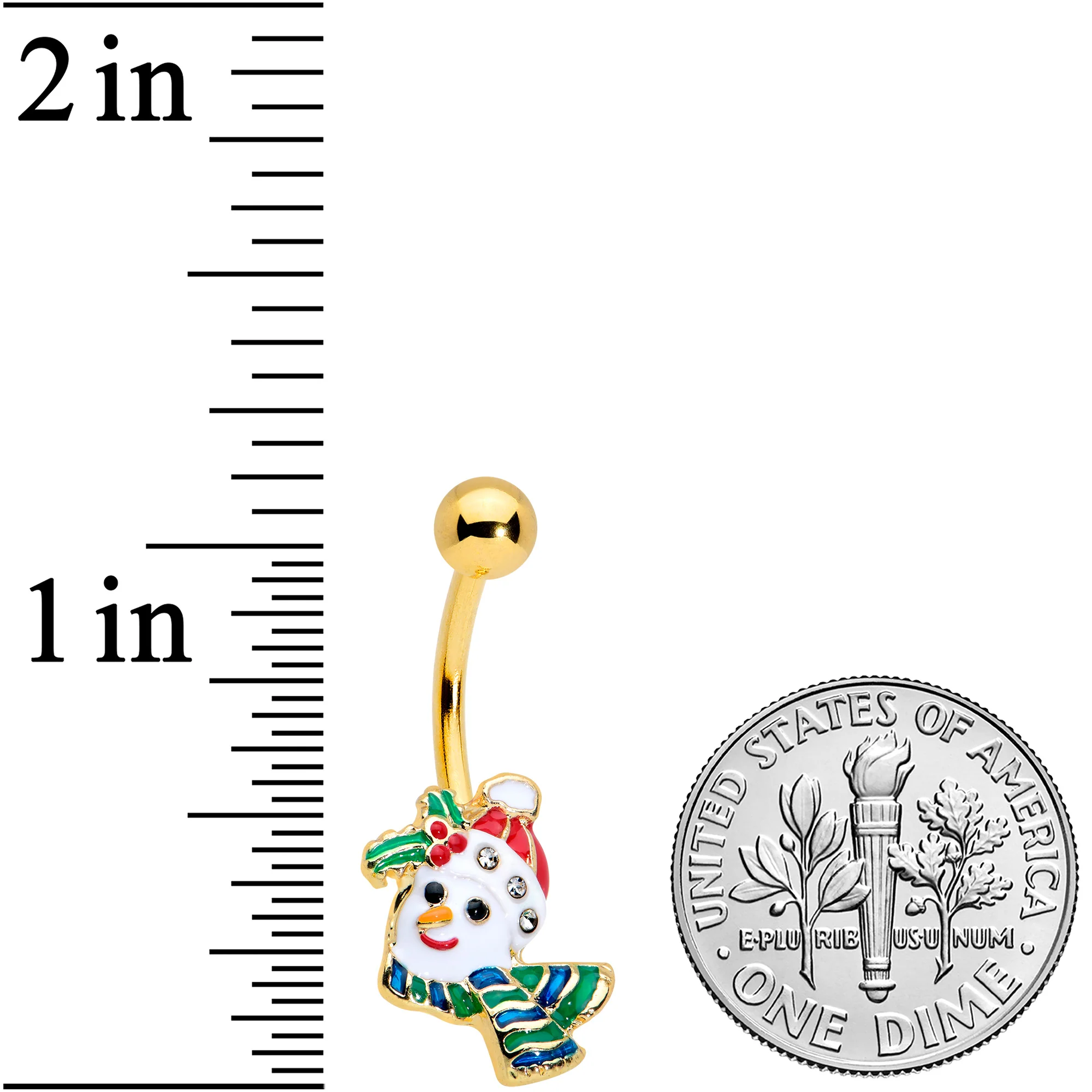Clear Gem Gold Tone Snowman Holiday Christmas Belly Ring - Image 2