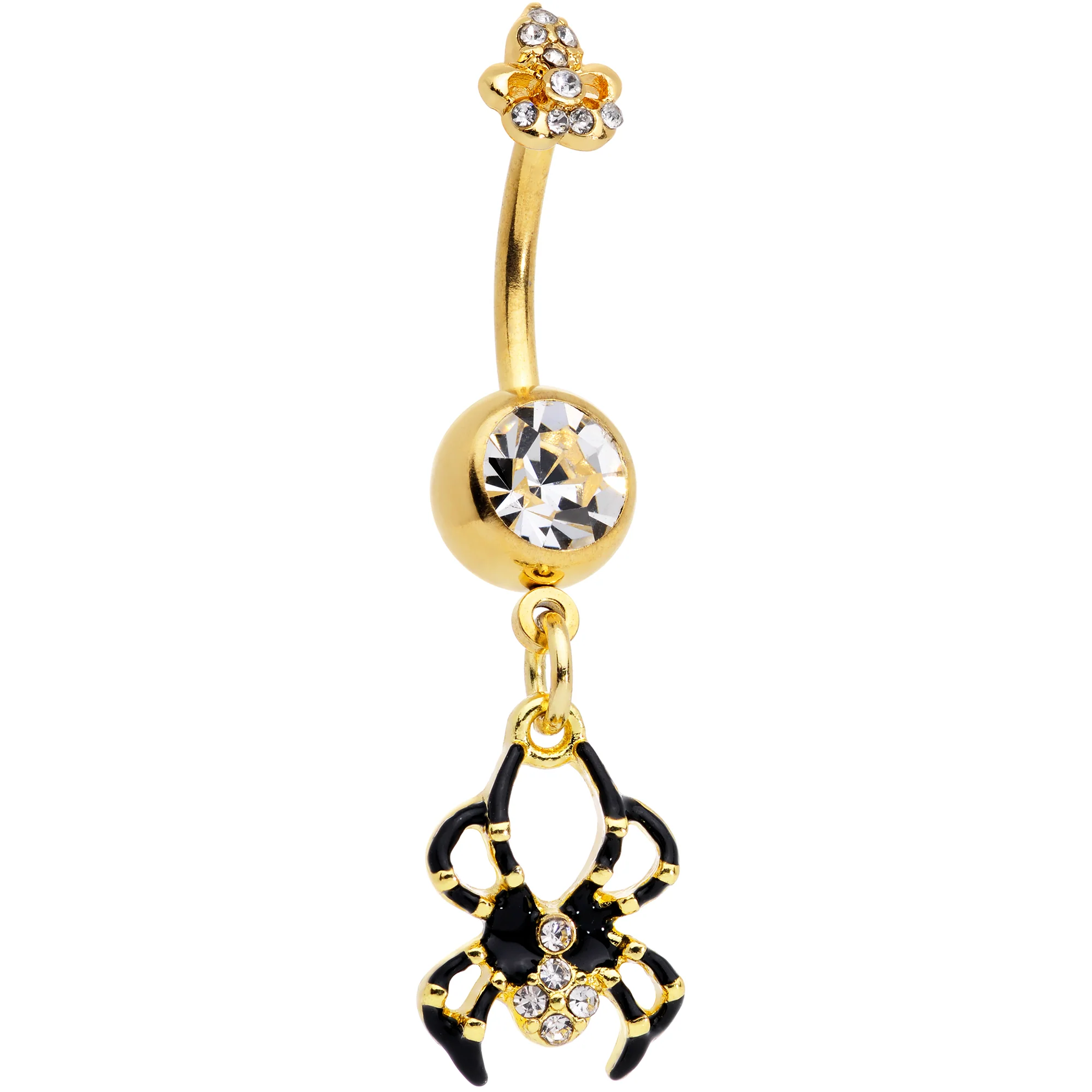 Clear Gem Gold Tone Spider Web Halloween Dangle Belly Ring Set of 2 - Image 3