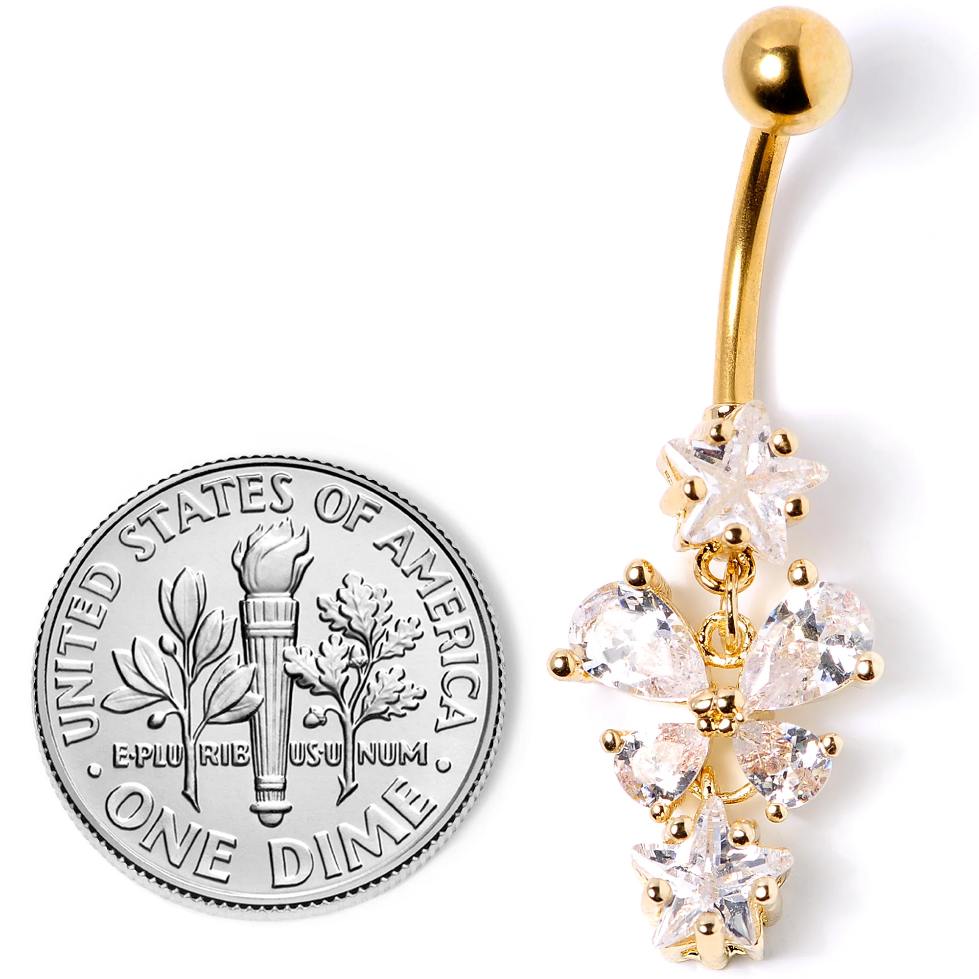 Clear Gem Gold Tone Star and Bow Dangle Belly Ring - Image 5