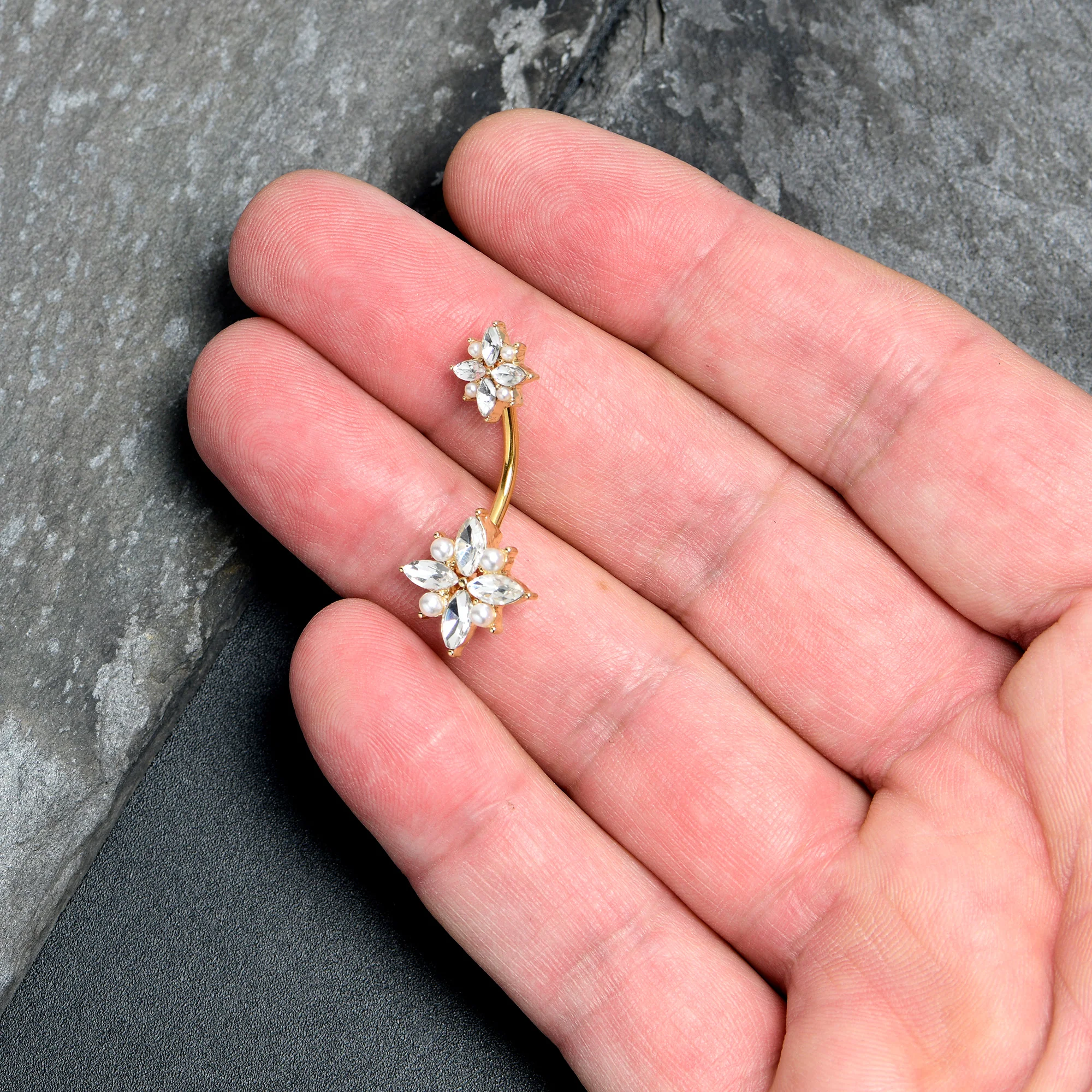 Clear Gem Gold Tone Star Power Double Mount Belly Ring - Image 2