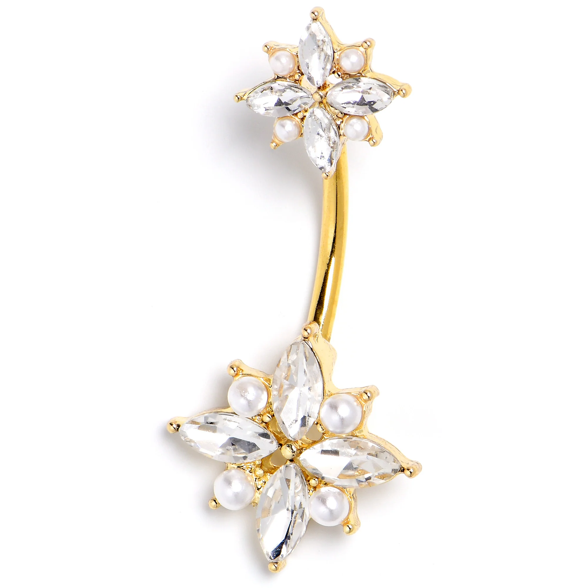 Clear Gem Gold Tone Star Power Double Mount Belly Ring - Image 3