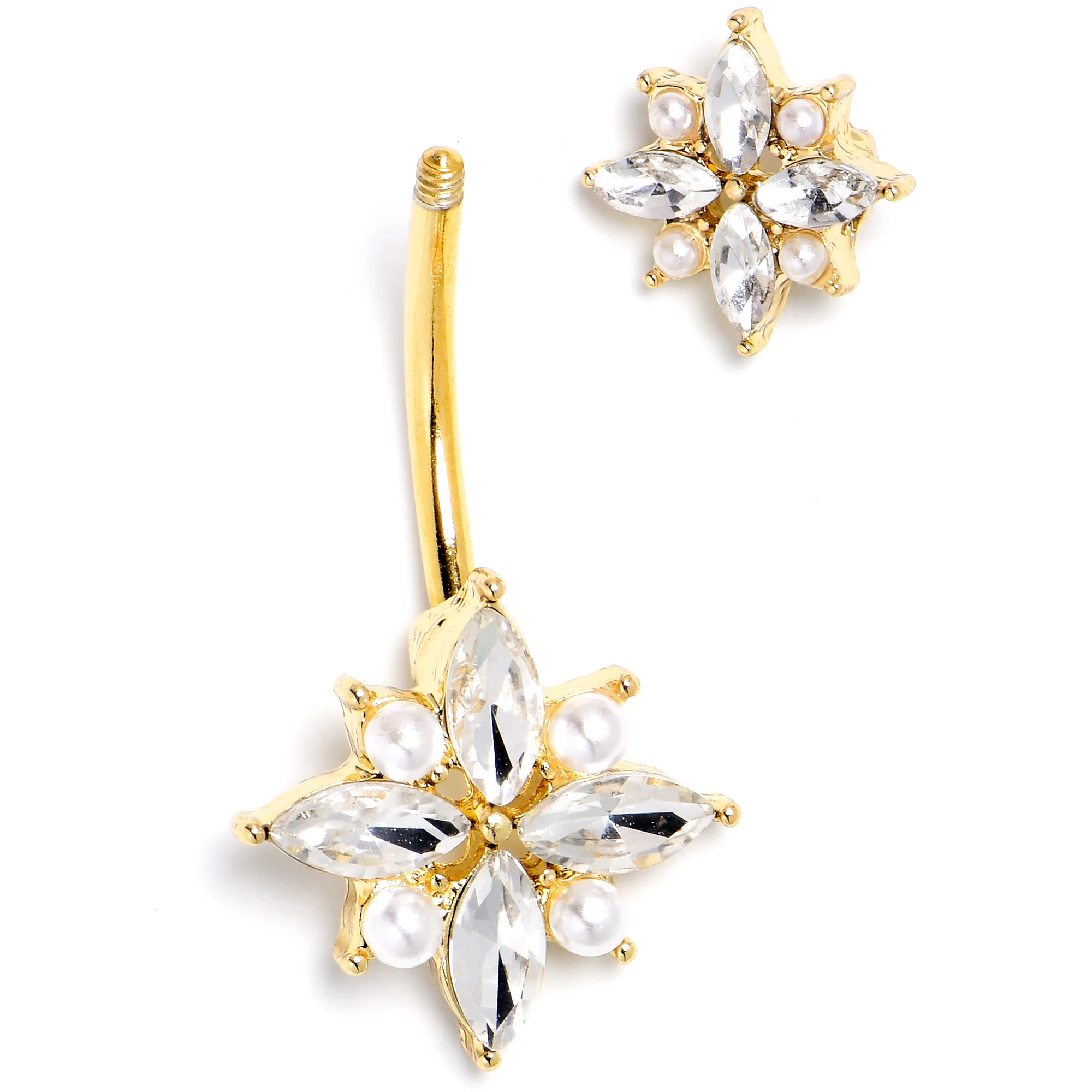 Clear Gem Gold Tone Star Power Double Mount Belly Ring - Image 4