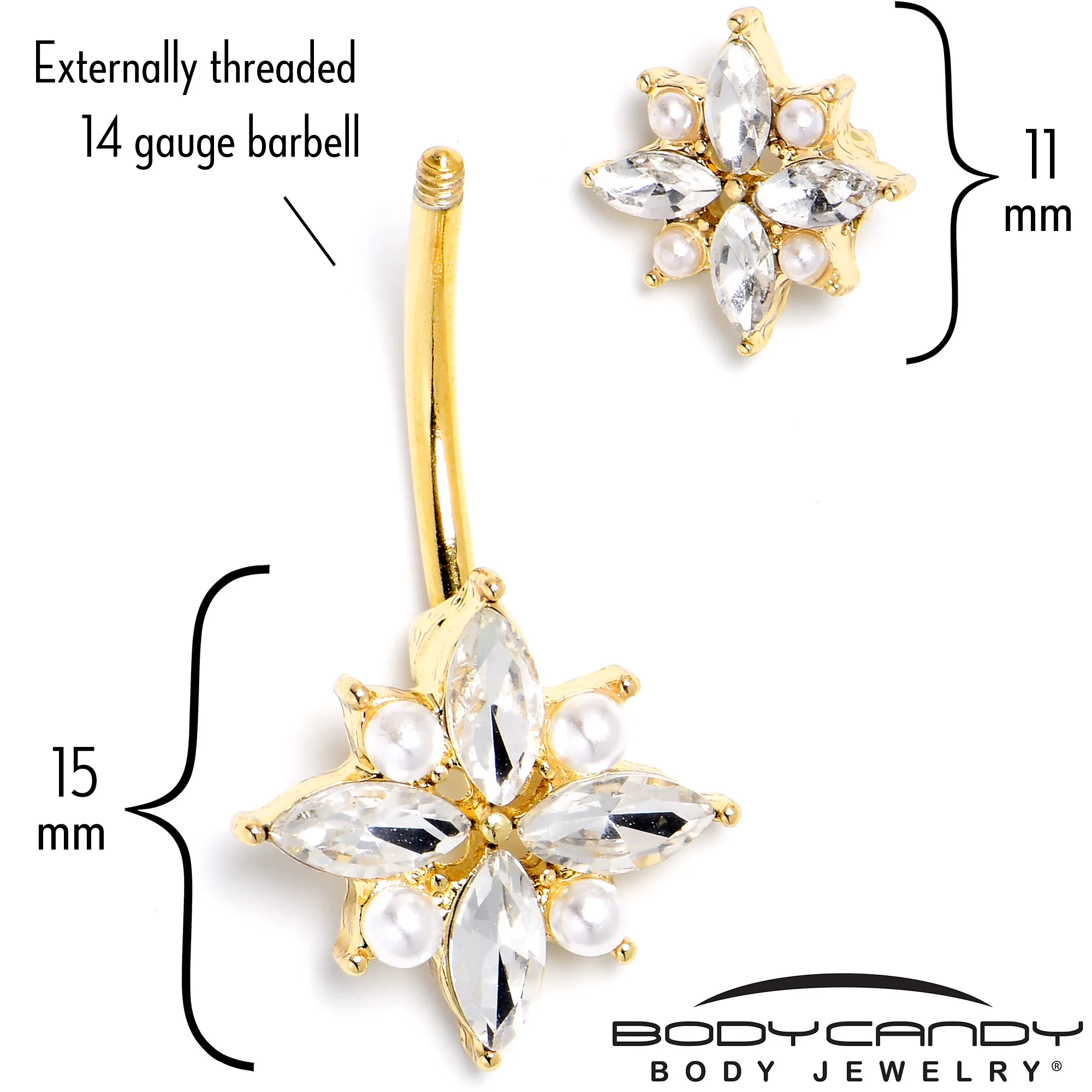 Clear Gem Gold Tone Star Power Double Mount Belly Ring - Image 5