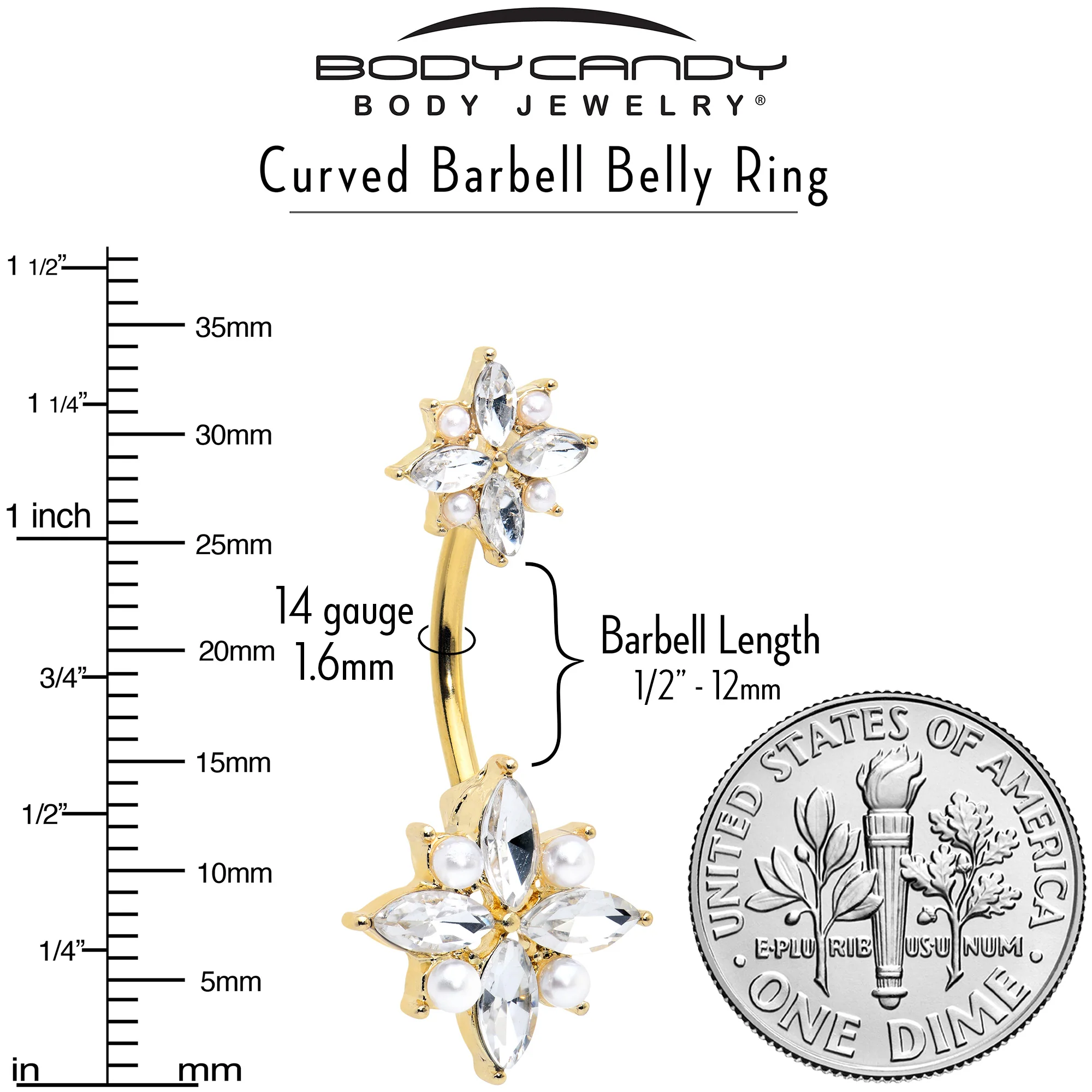 Clear Gem Gold Tone Star Power Double Mount Belly Ring - Image 6