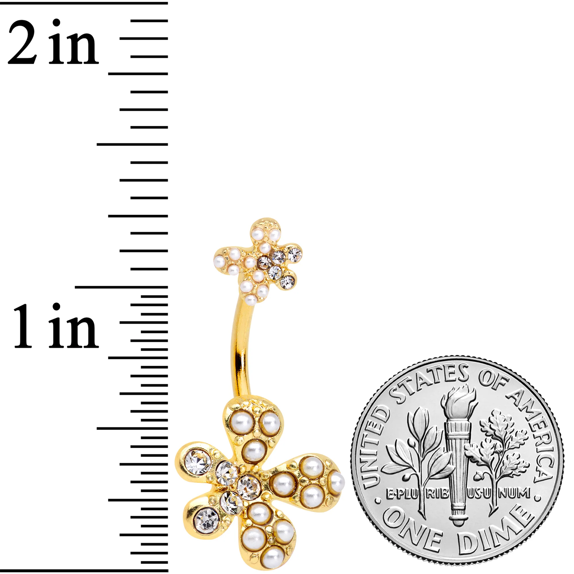 Clear Gem Gold Tone Stylish Splat Double Mount Belly Ring - Image 2
