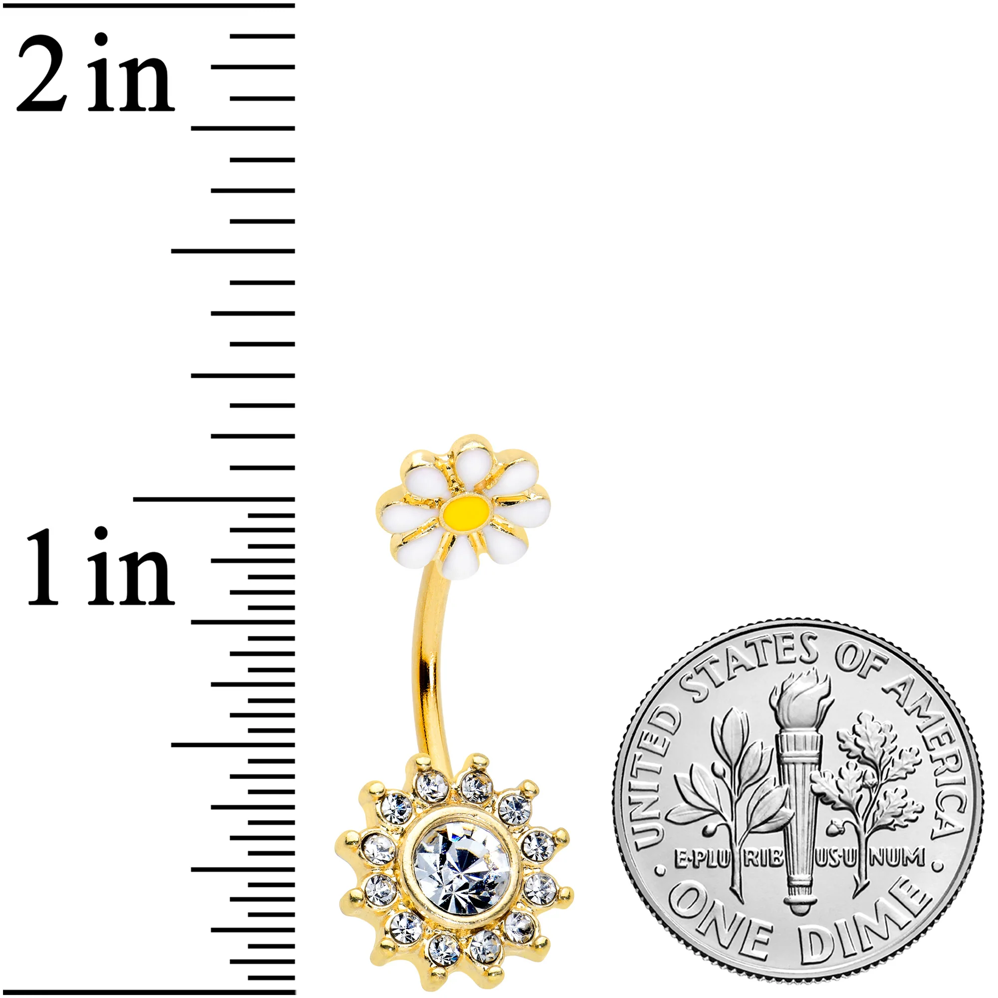 Clear Gem Gold Tone Sun Daisy Flower Double Mount Belly Ring - Image 2