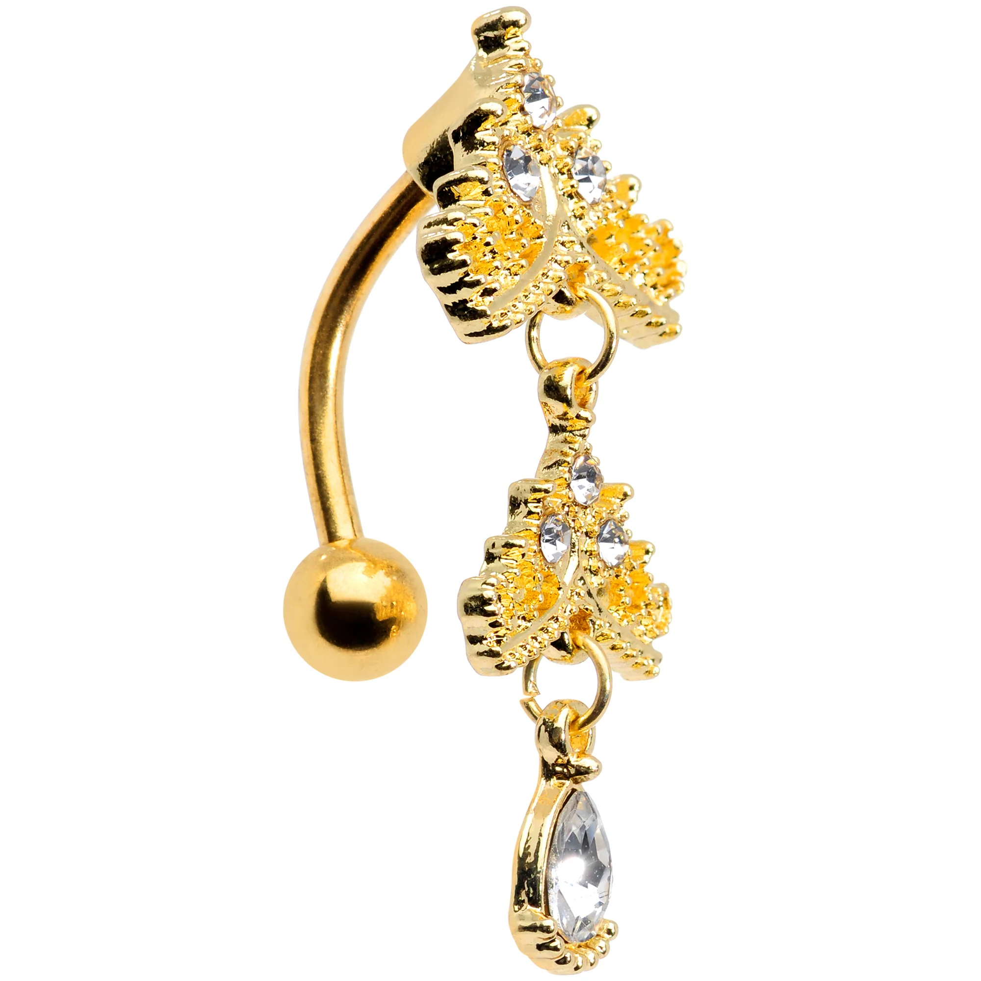 Clear Gem Gold Tone Tempting Tiara Top Mount Dangle Belly Ring - Image 2