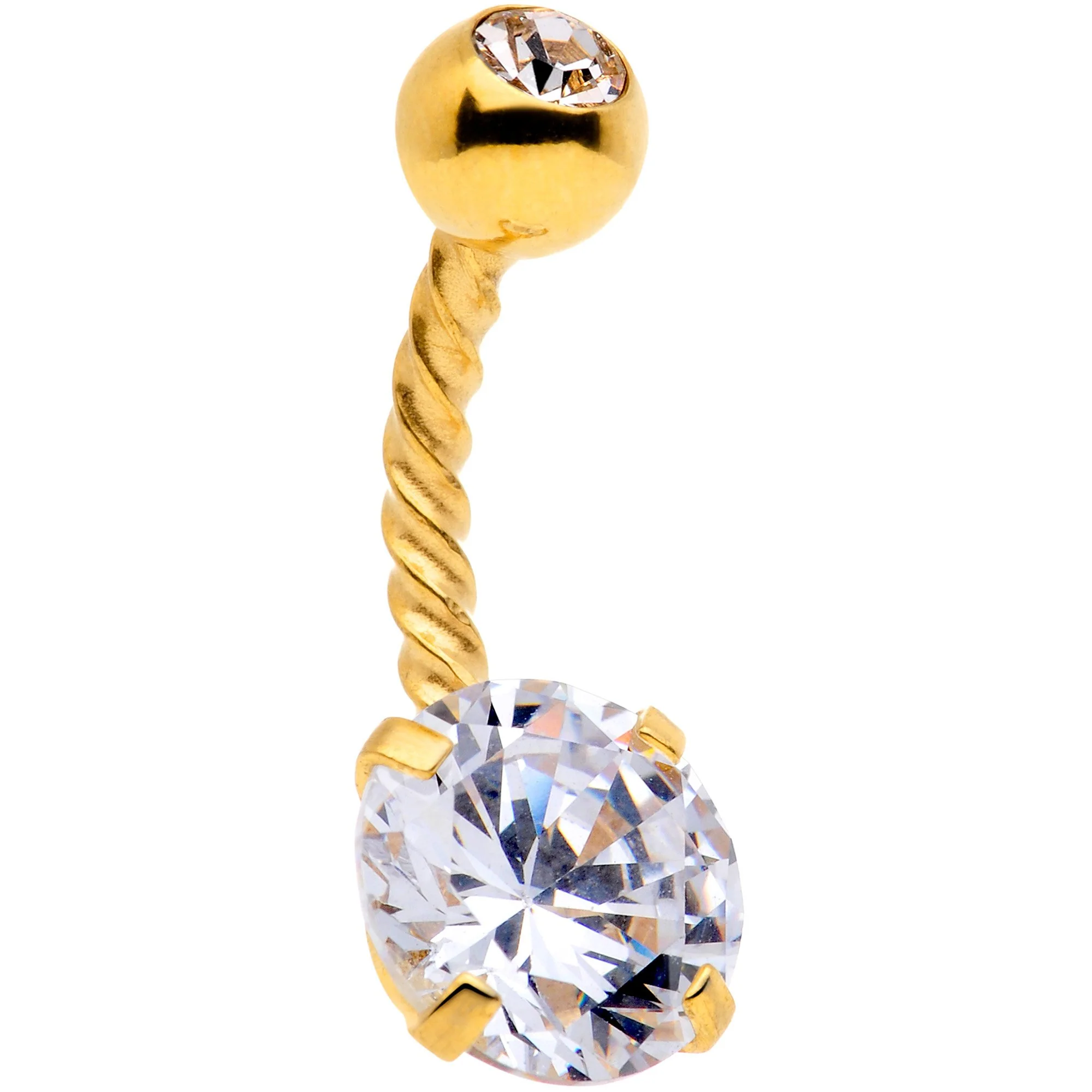 Clear Gem Gold Tone Totally Twisted Belly Ring Set of 2 - Image 3