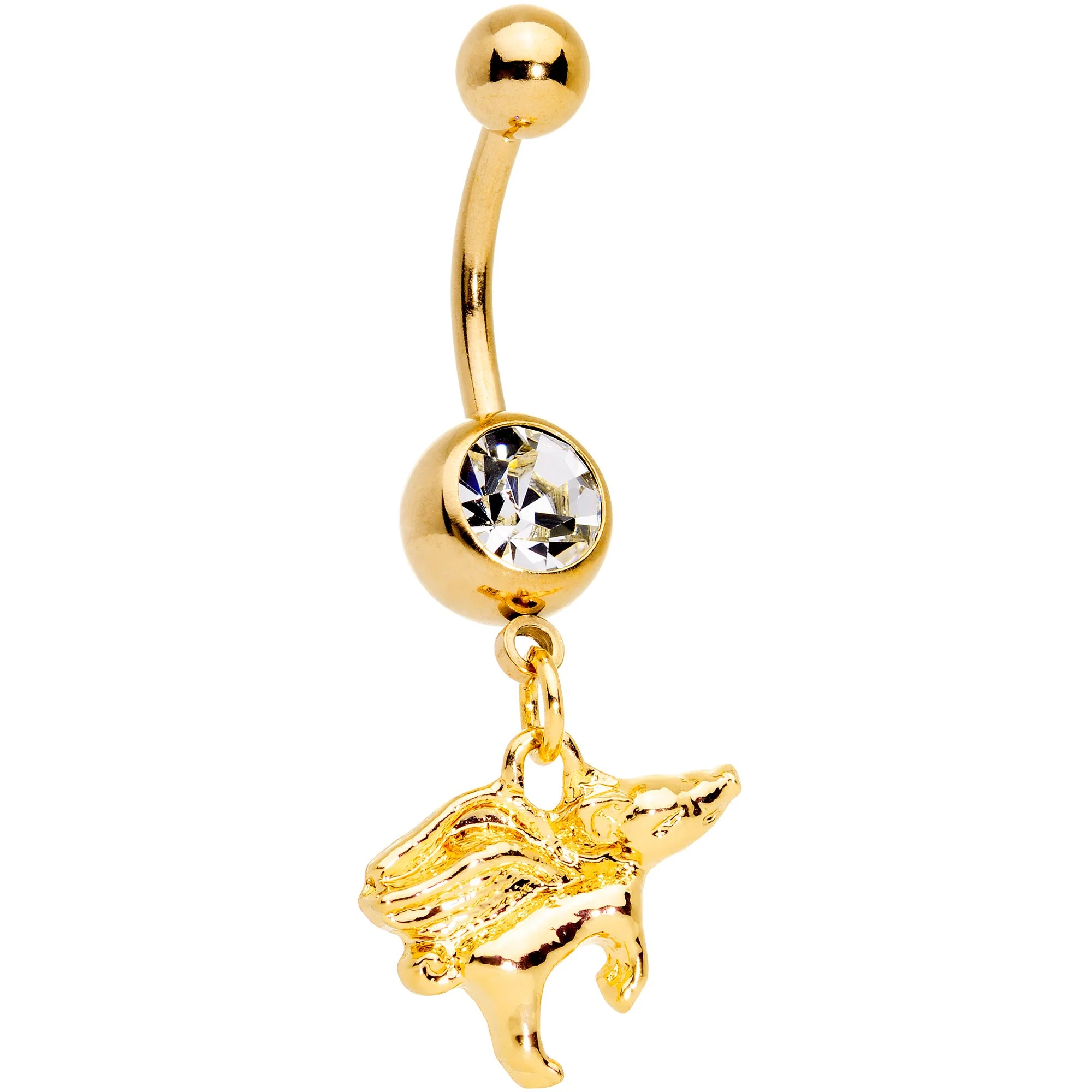 Clear Gem Gold Tone When Pigs Fly Belly Ring Set of 4 - Image 2