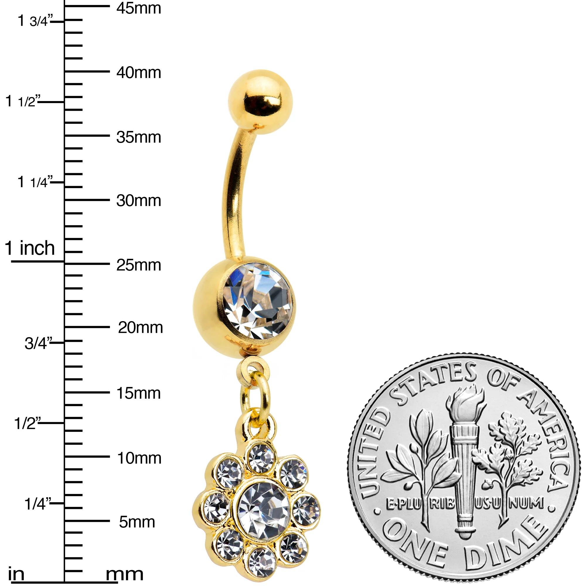 Clear Gem Gold Tone Whimsy Flower Dangle Belly Ring - Image 4