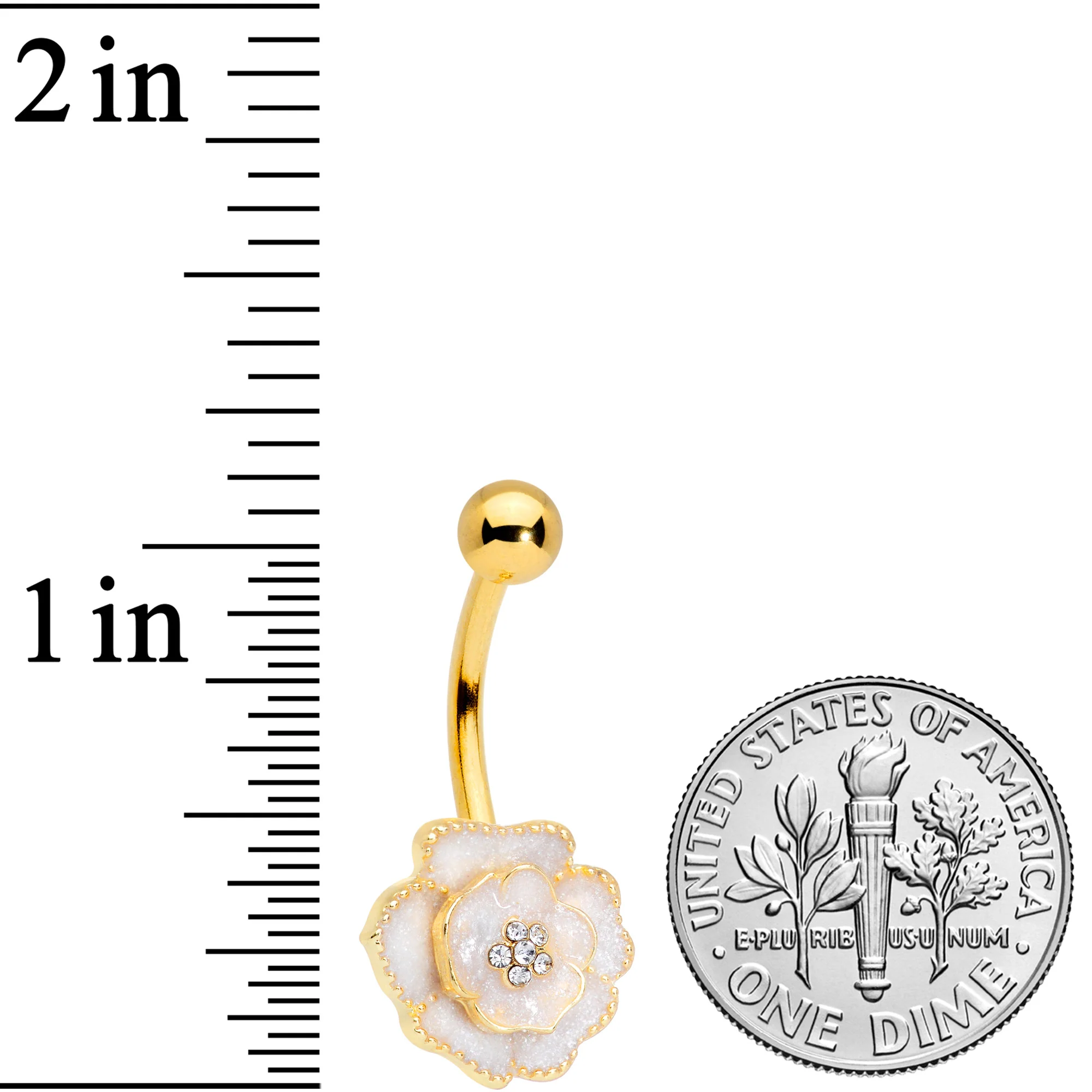 Clear Gem Gold Tone White Rose Reversible Belly Ring - Image 3