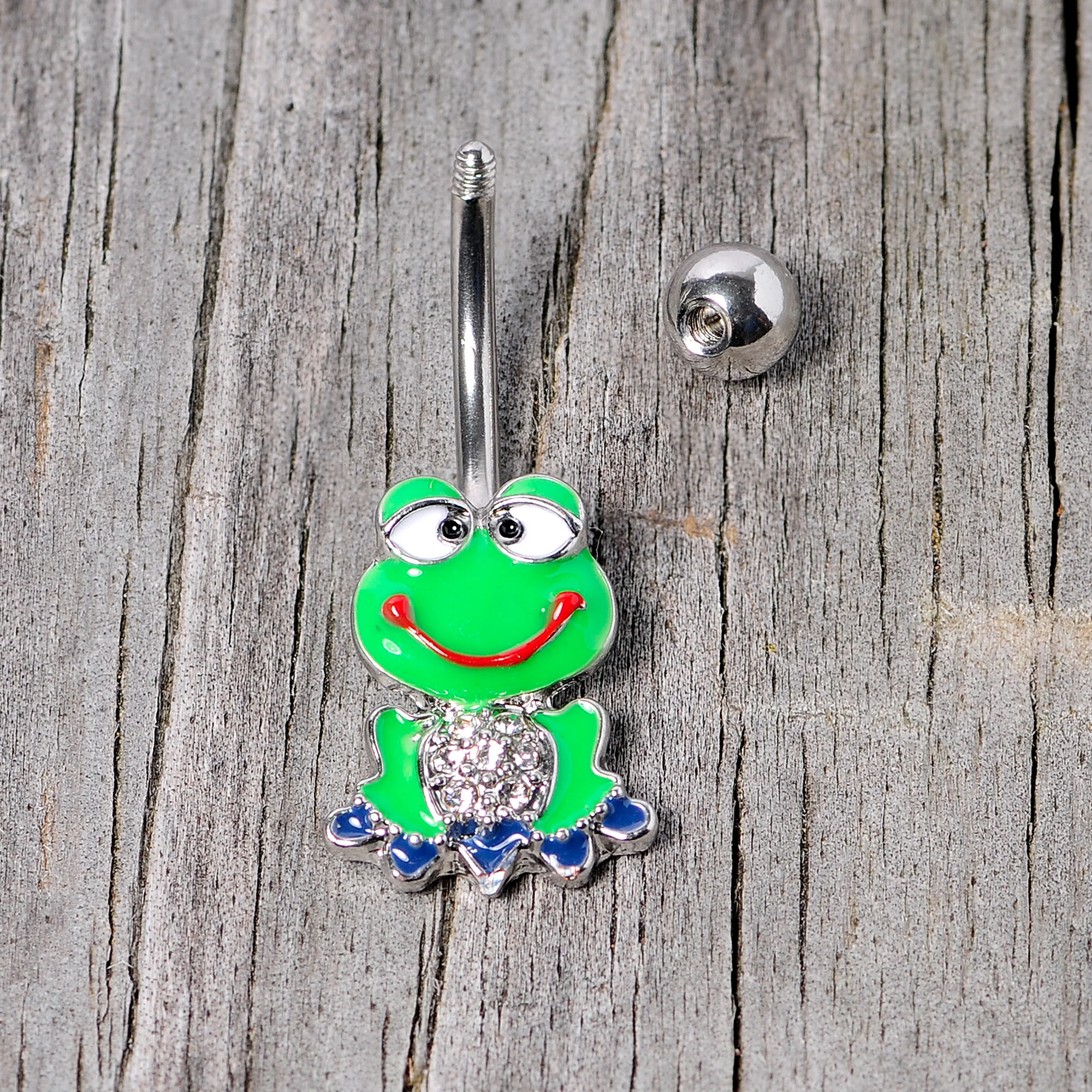 Clear Gem Green Goofy Frog Belly Ring - Image 4
