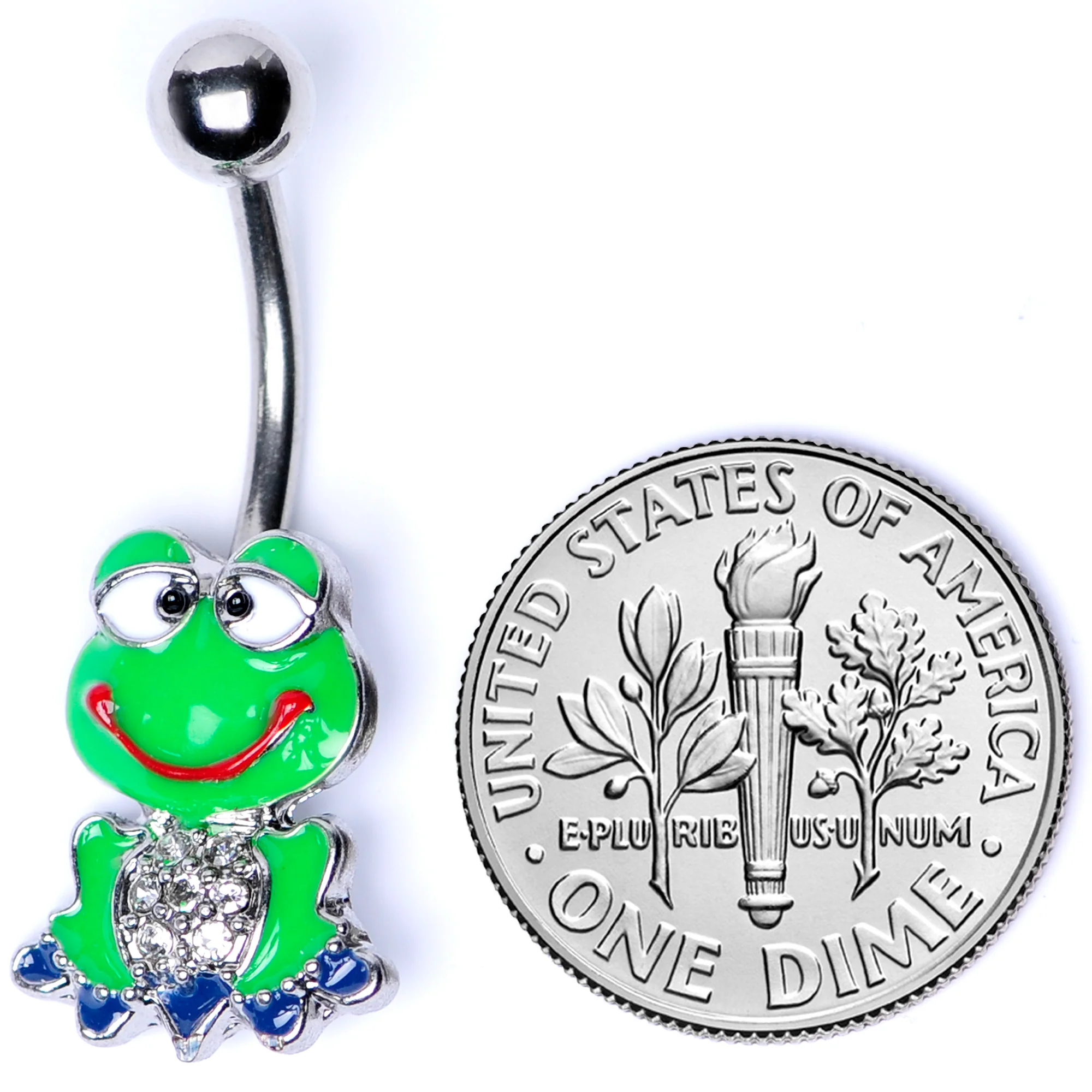 Clear Gem Green Goofy Frog Belly Ring - Image 5