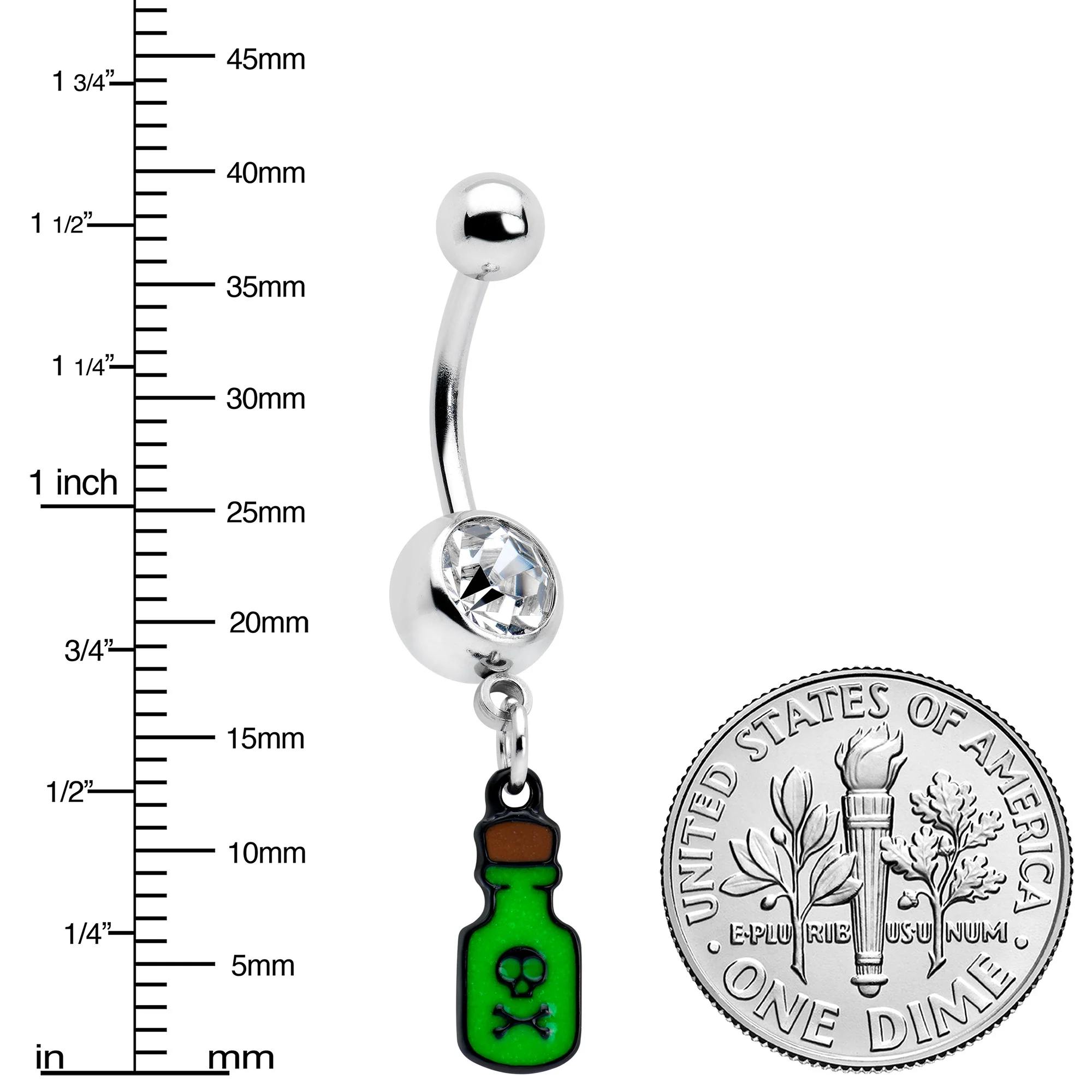 Clear Gem Green Poison Bottle Glow in the Dark Dangle Belly Ring - Image 4