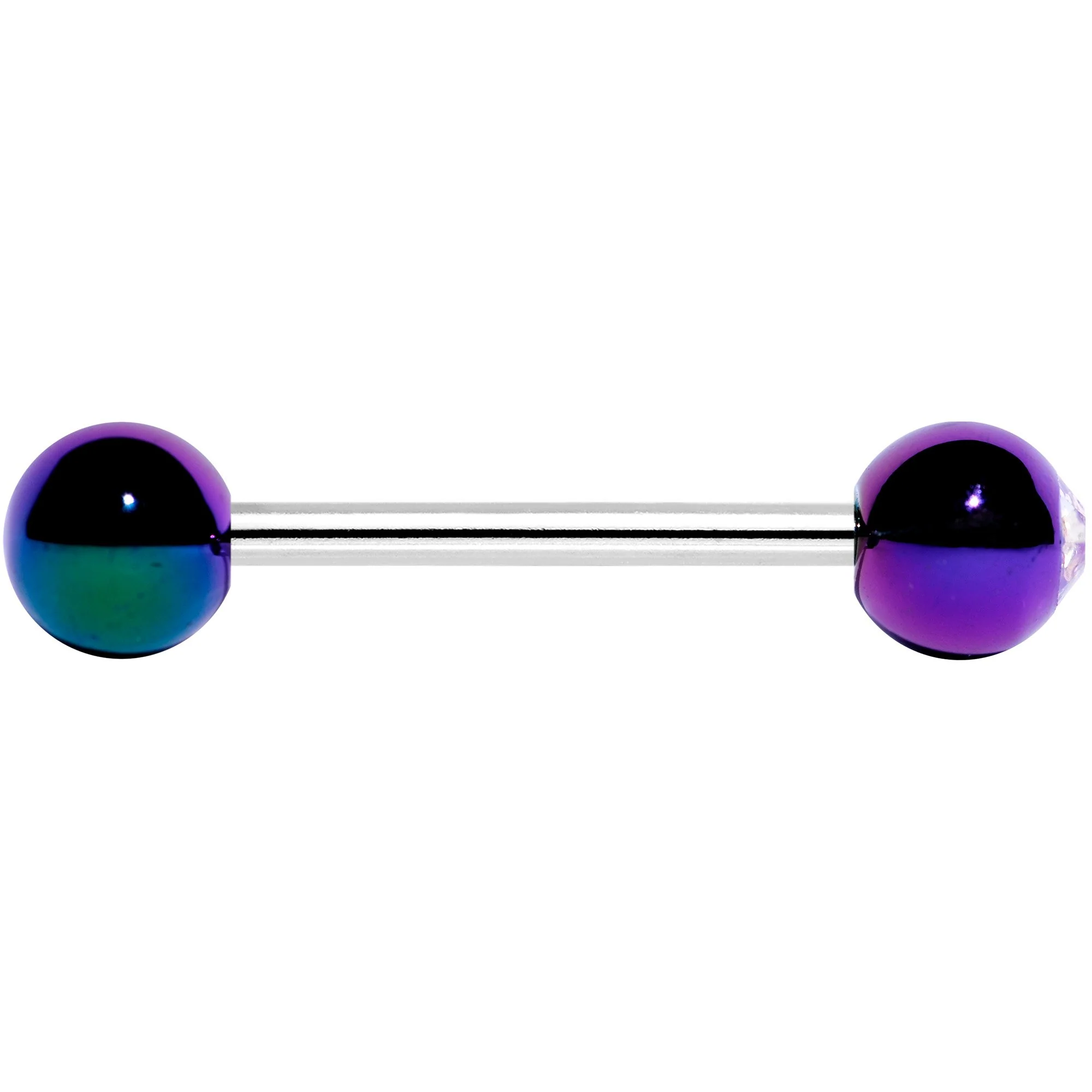Clear Gem Green Purple Pearlescent Barbell Tongue Ring - Image 2