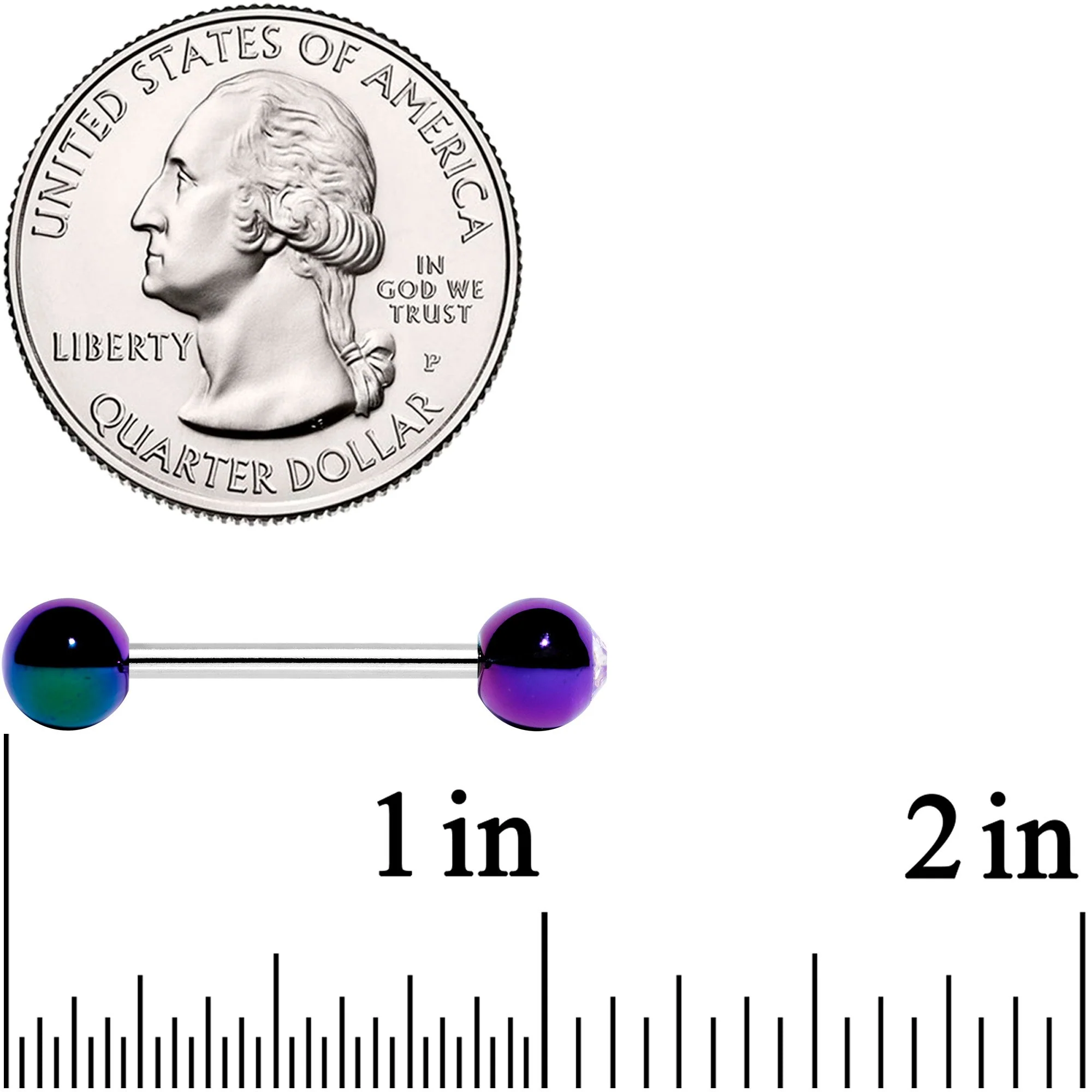 Clear Gem Green Purple Pearlescent Barbell Tongue Ring - Image 3