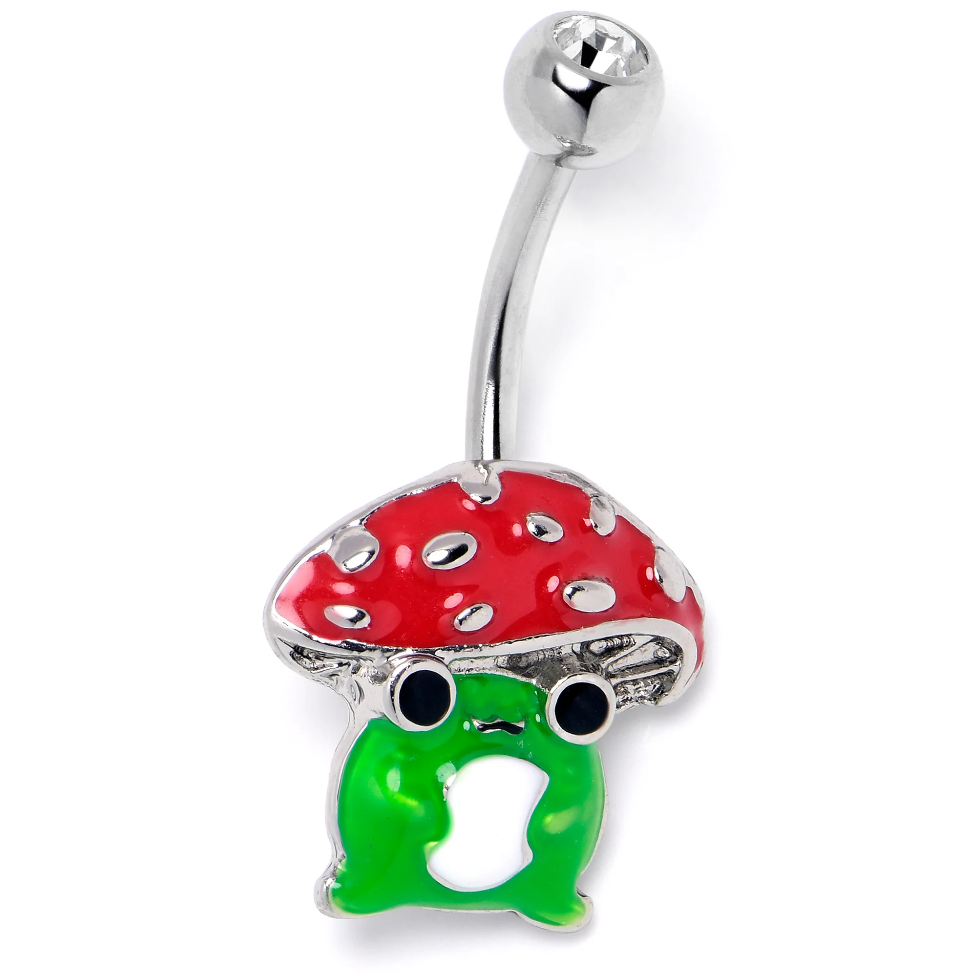 Clear Gem Happy Mushroom Red Green Belly Ring - Image 5