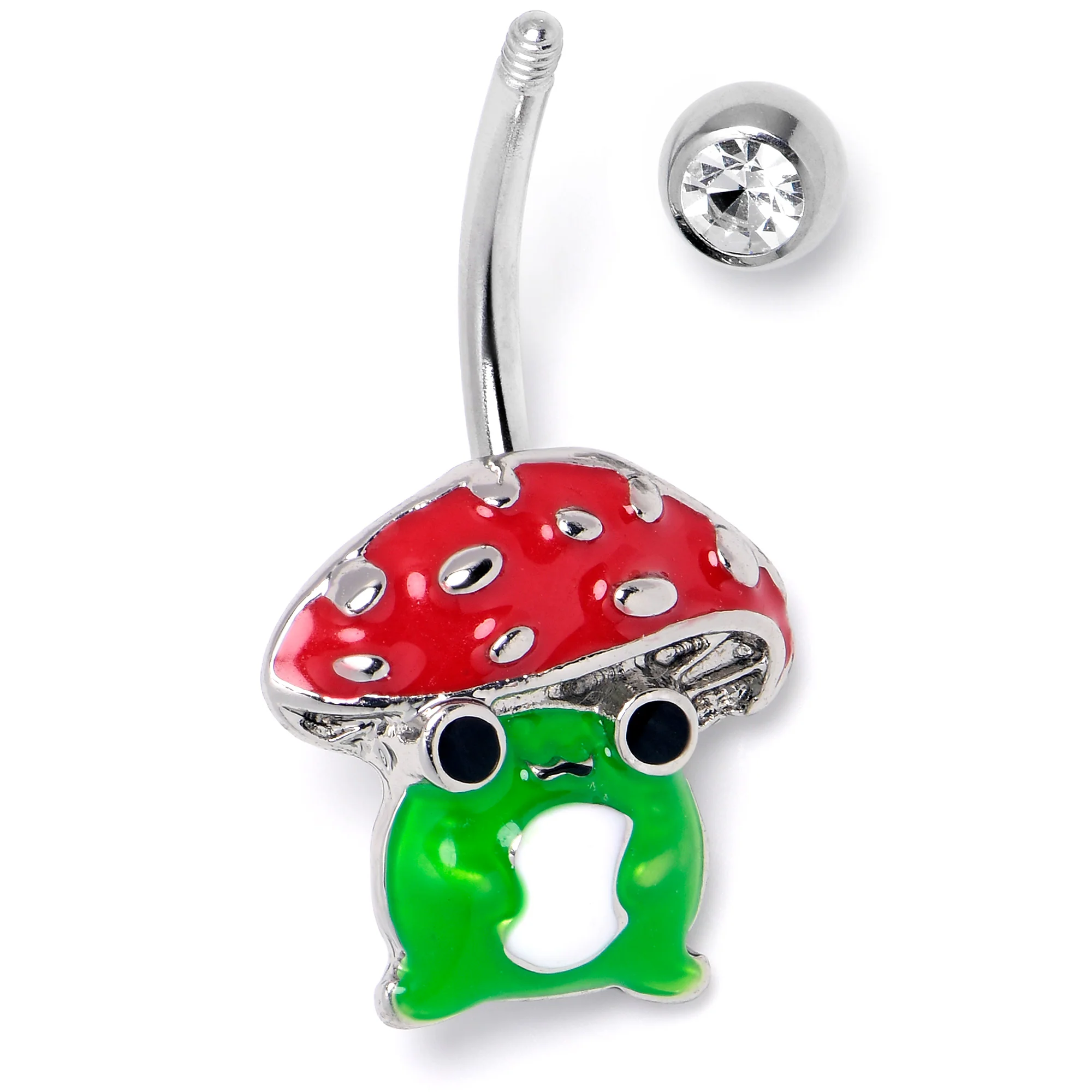Clear Gem Happy Mushroom Red Green Belly Ring - Image 6
