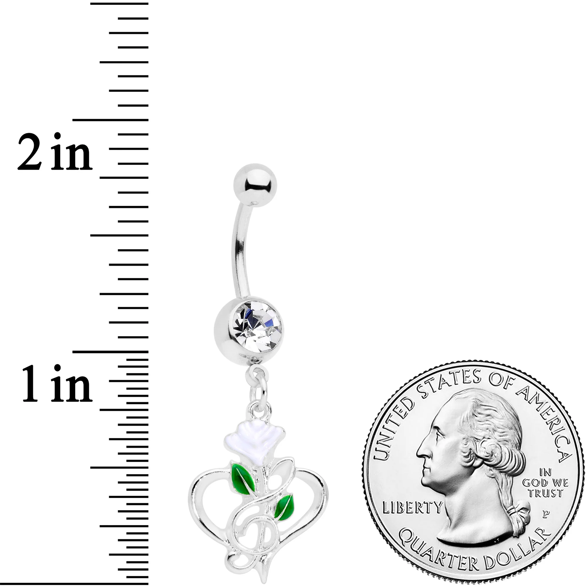Clear Gem Heart Music Valentines Day Dangle Belly Ring - Image 2