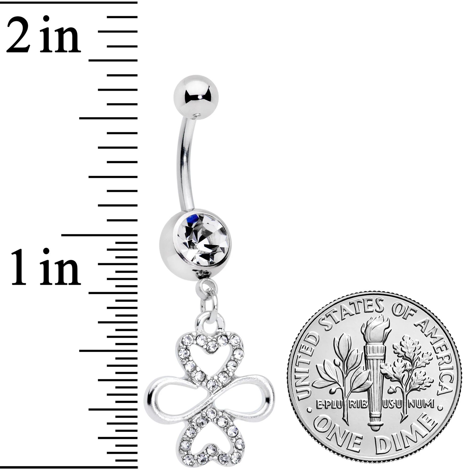 Clear Gem Heart Shamrock St Patricks Day Dangle Belly Ring - Image 2