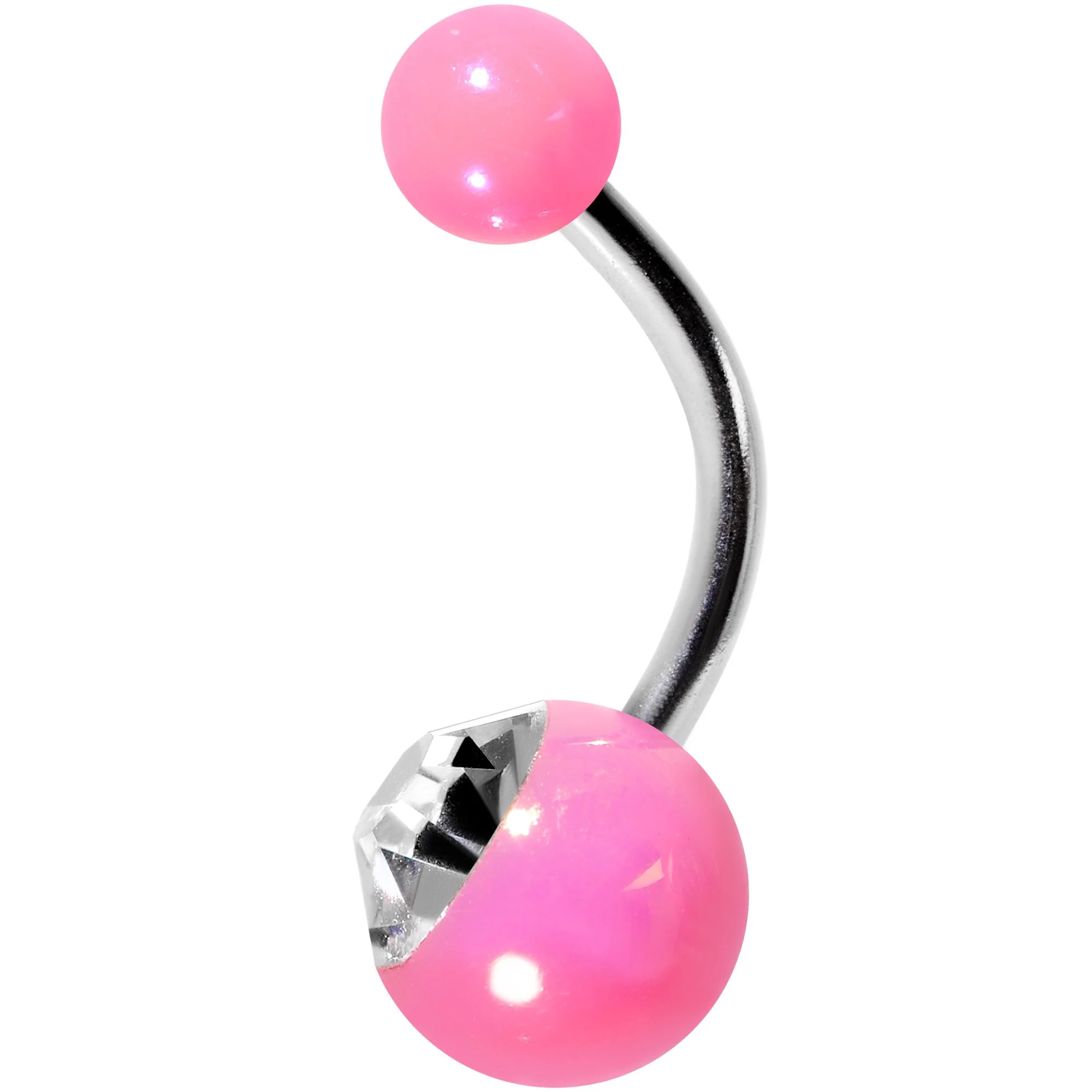 Clear Gem Hot Pink Pearlescent Acrylic Belly Ring - Image 2