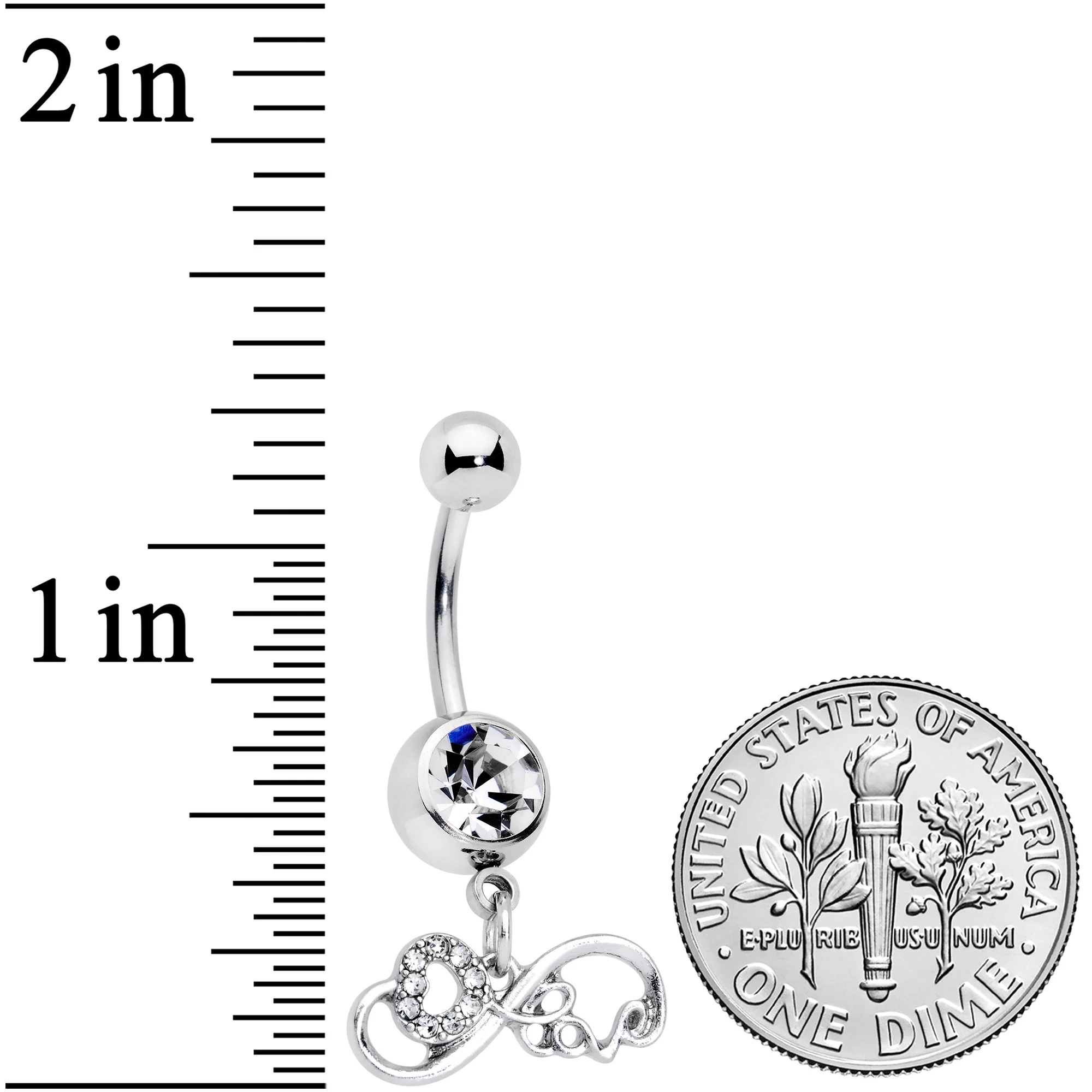 Clear Gem Infinity Heart Dangle Belly Ring - Image 2
