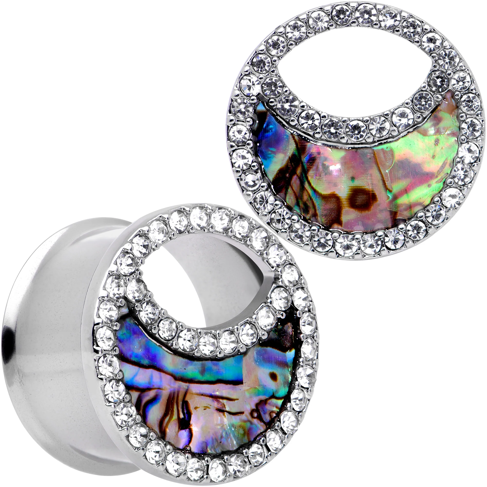 Clear Gem Iridescent Crescent Moon Tunnel Plug Set - Image 11