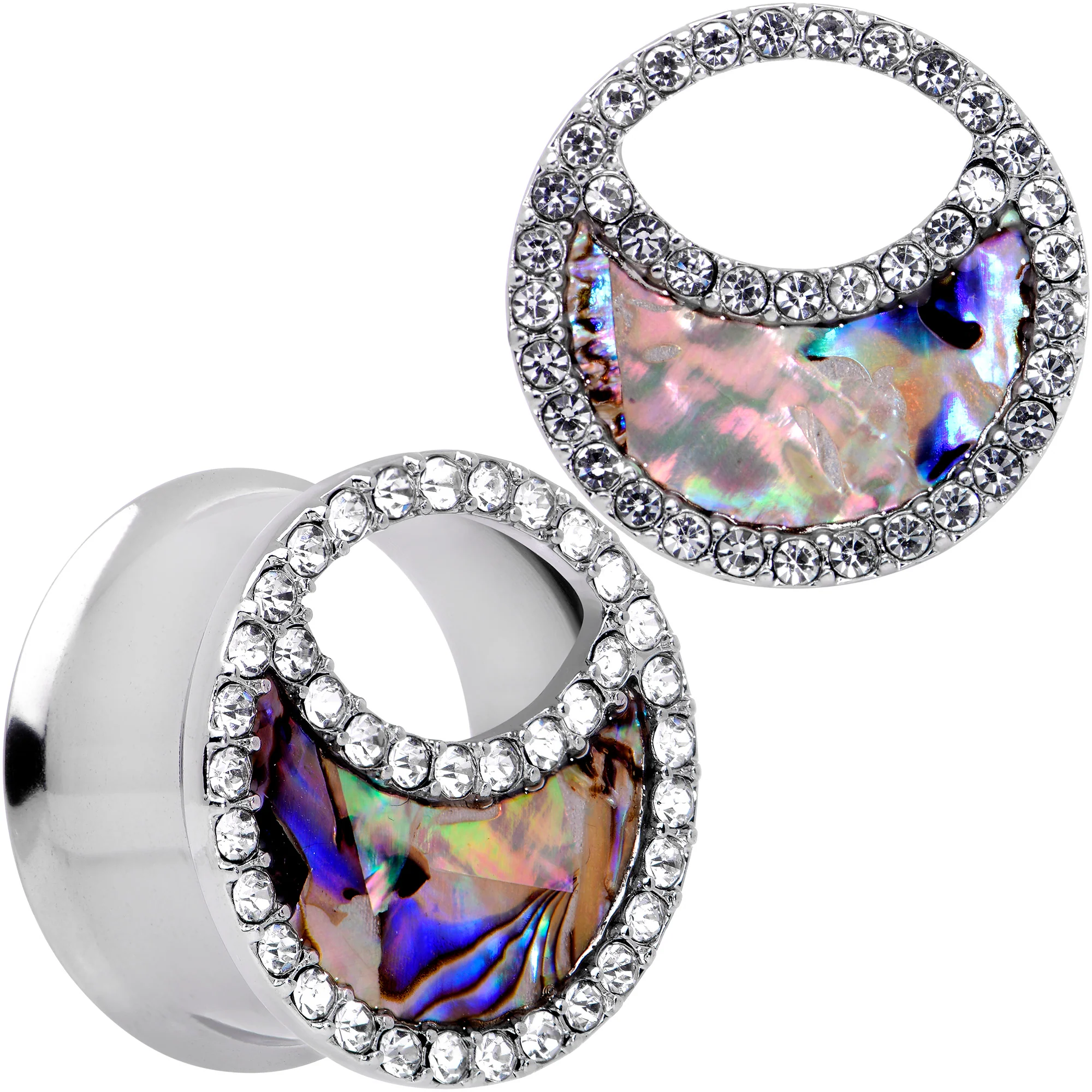Clear Gem Iridescent Crescent Moon Tunnel Plug Set - Image 12