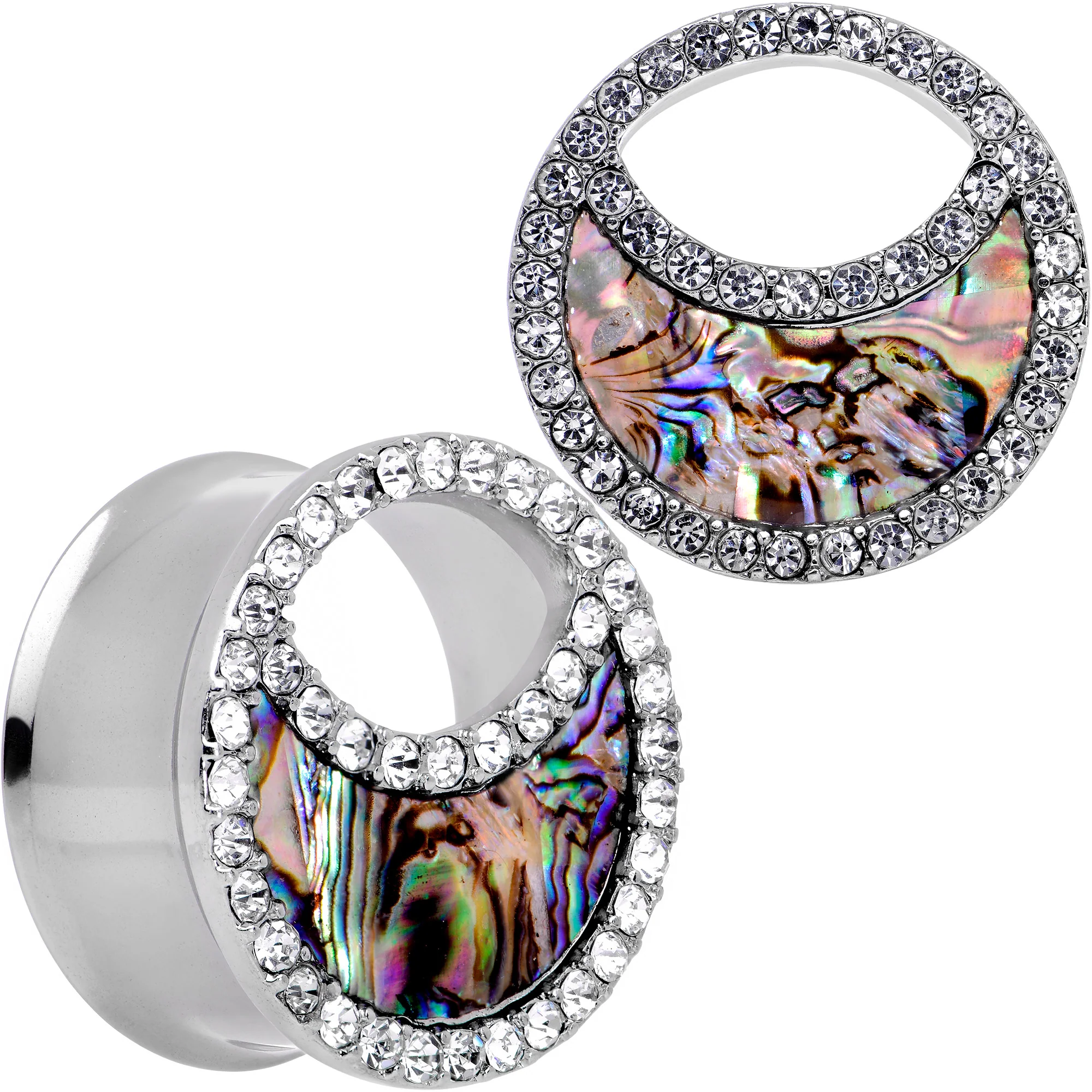Clear Gem Iridescent Crescent Moon Tunnel Plug Set - Image 13